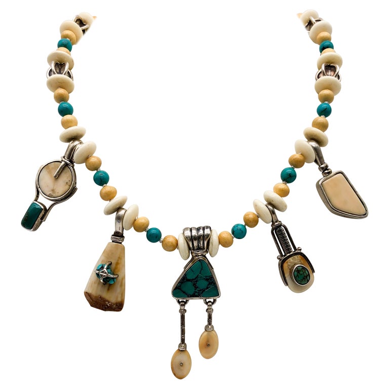 Turquoise necklace five unique Fossil For Sale