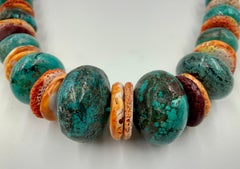 A.Jeschel Turquoise Sterling Silver Spiny Shell Oyster Tribal Statement Necklace