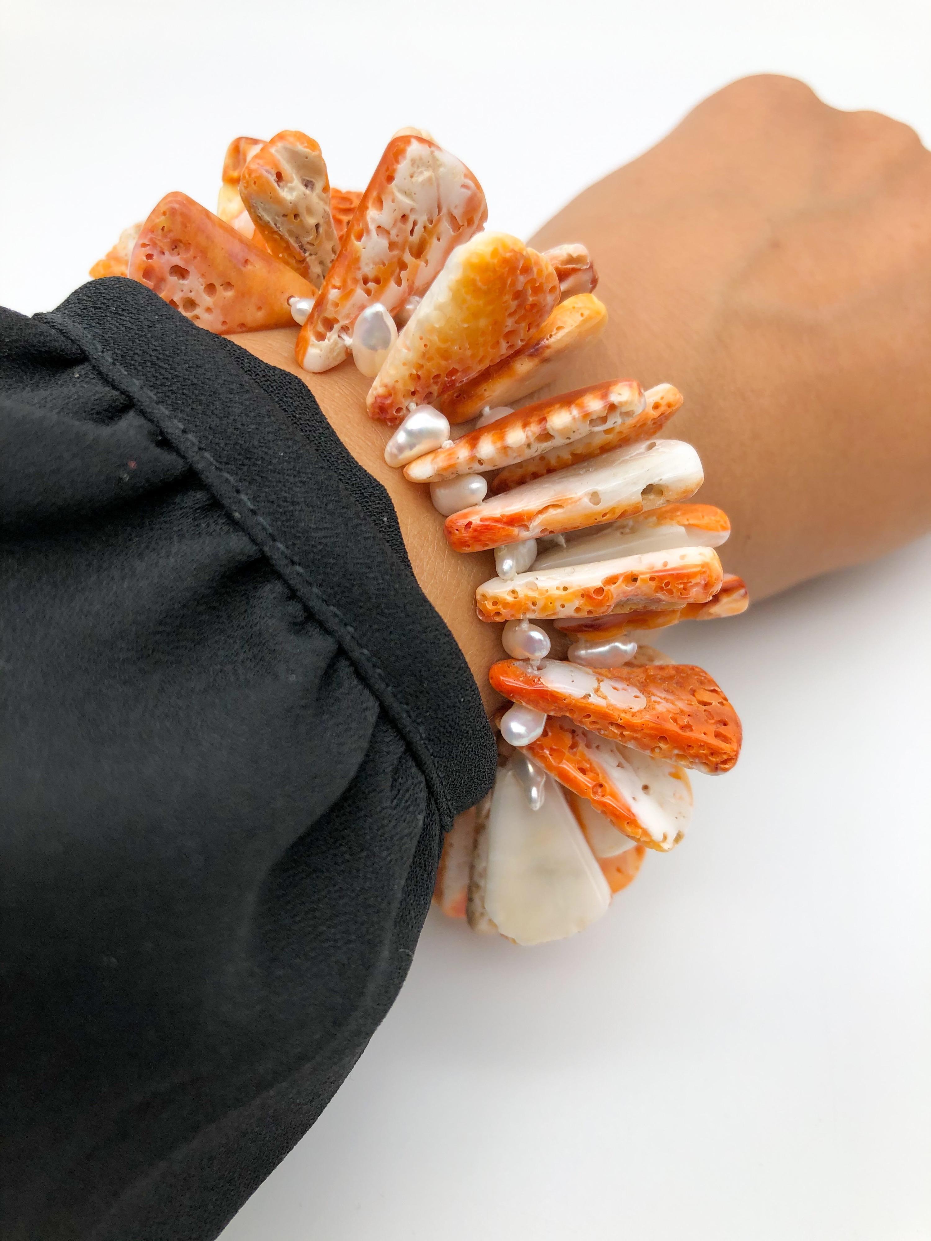 A.Jeschel Two strand  Orange Spiney Shell Oyster bracelet In New Condition In Miami, FL