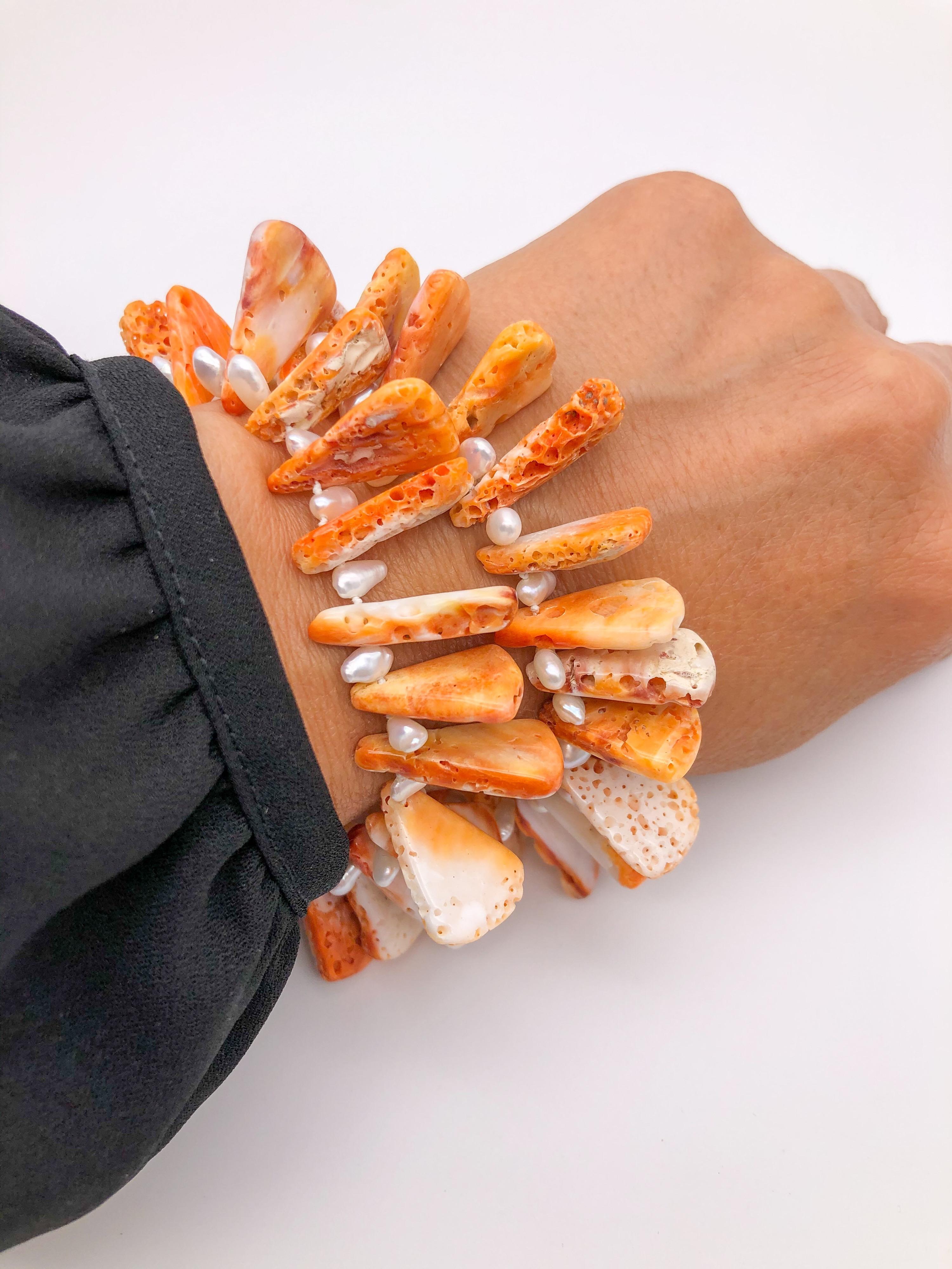 Women's A.Jeschel Two strand  Orange Spiney Shell Oyster bracelet