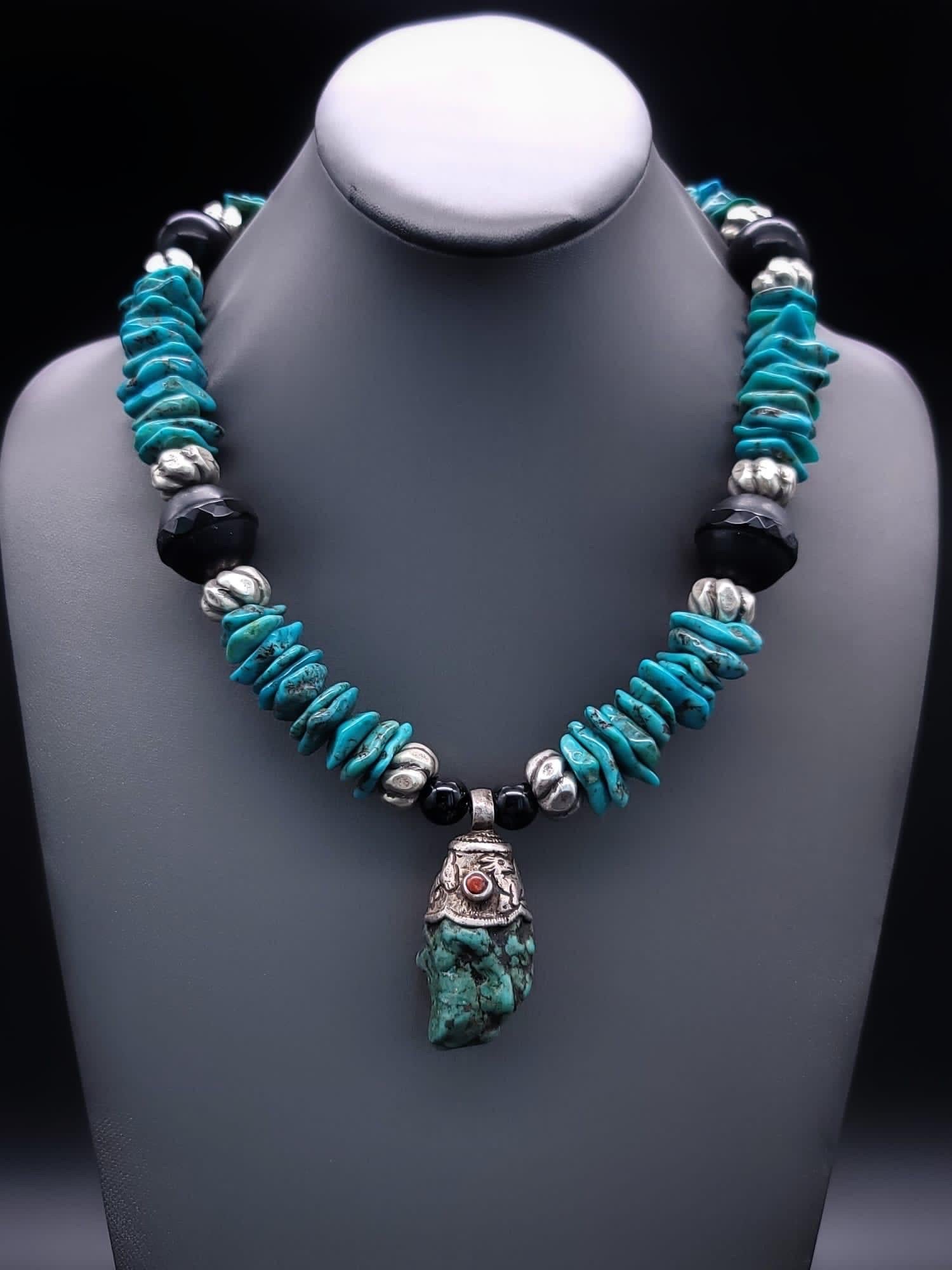 Contemporary A.Jeschel Unisex Turquoise Pendant Necklace For Sale