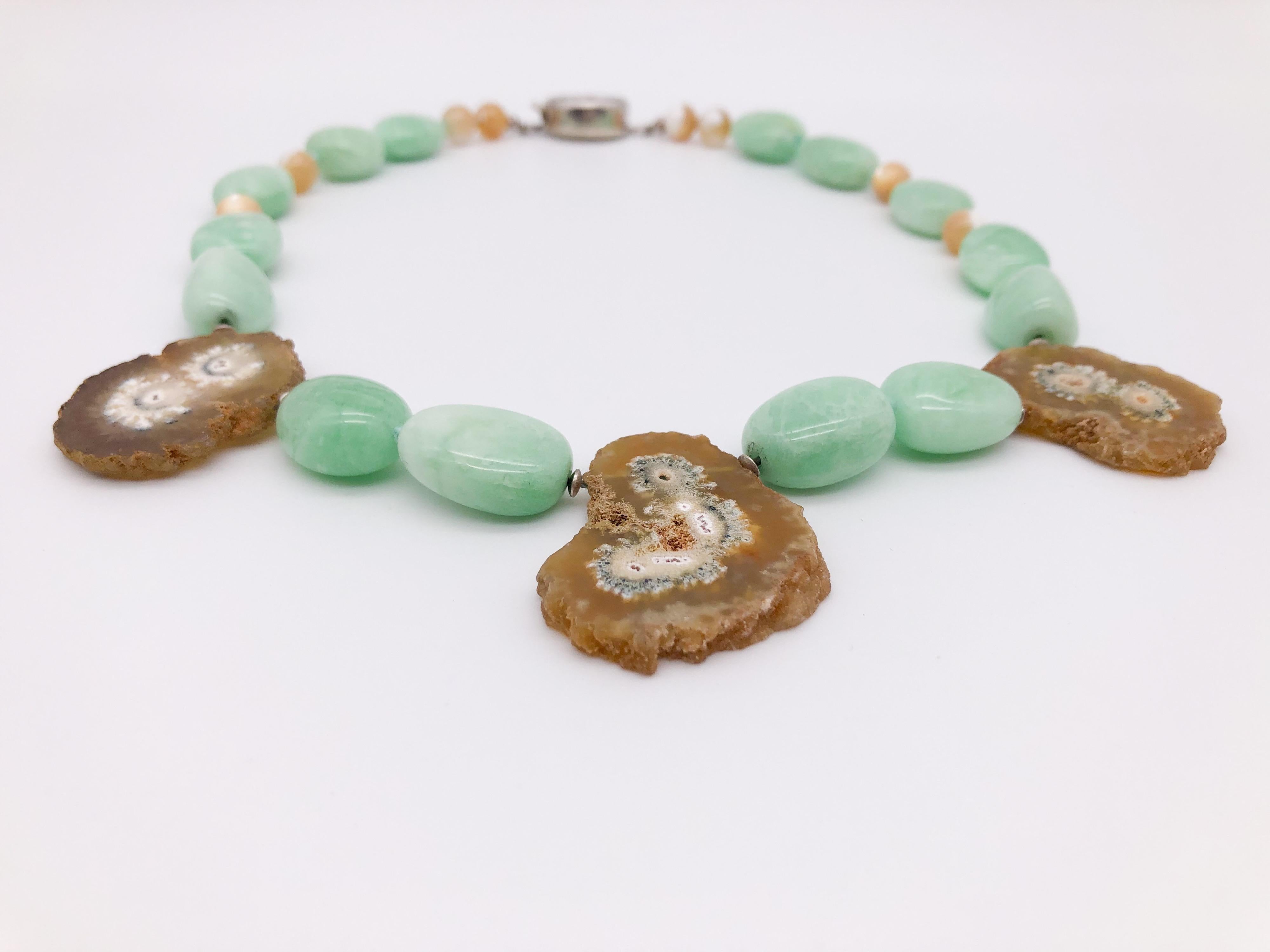 A.Jeschel  Unusual green Amazonite and stalactite geode single strand necklace In New Condition For Sale In Miami, FL