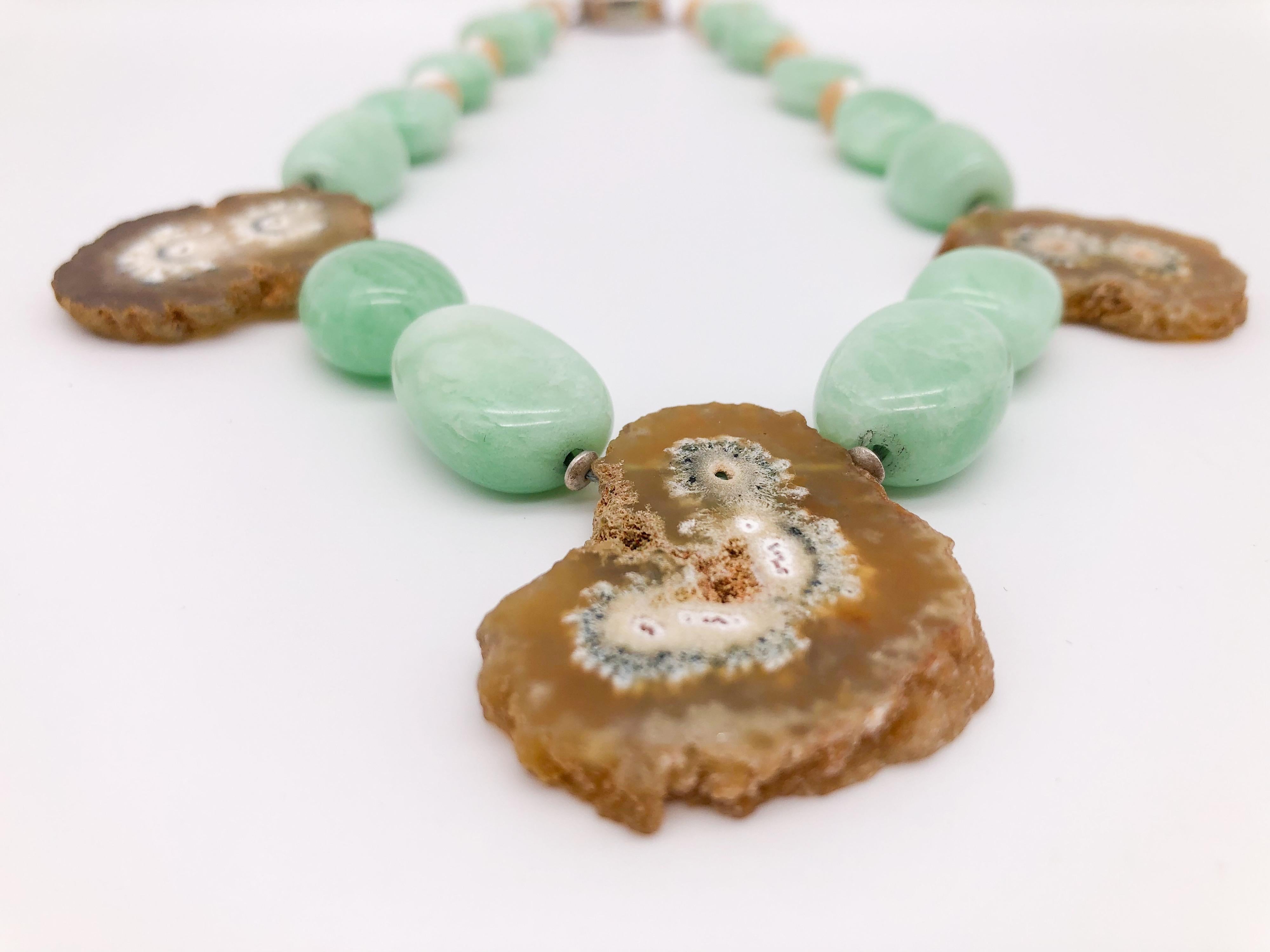 A.Jeschel  Unusual green Amazonite and stalactite geode single strand necklace For Sale 2