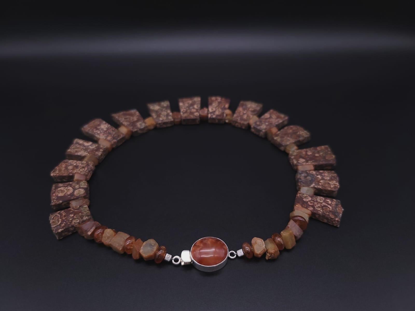 A.Jeschel  Unusual Mexican Jasper plates necklace For Sale 4