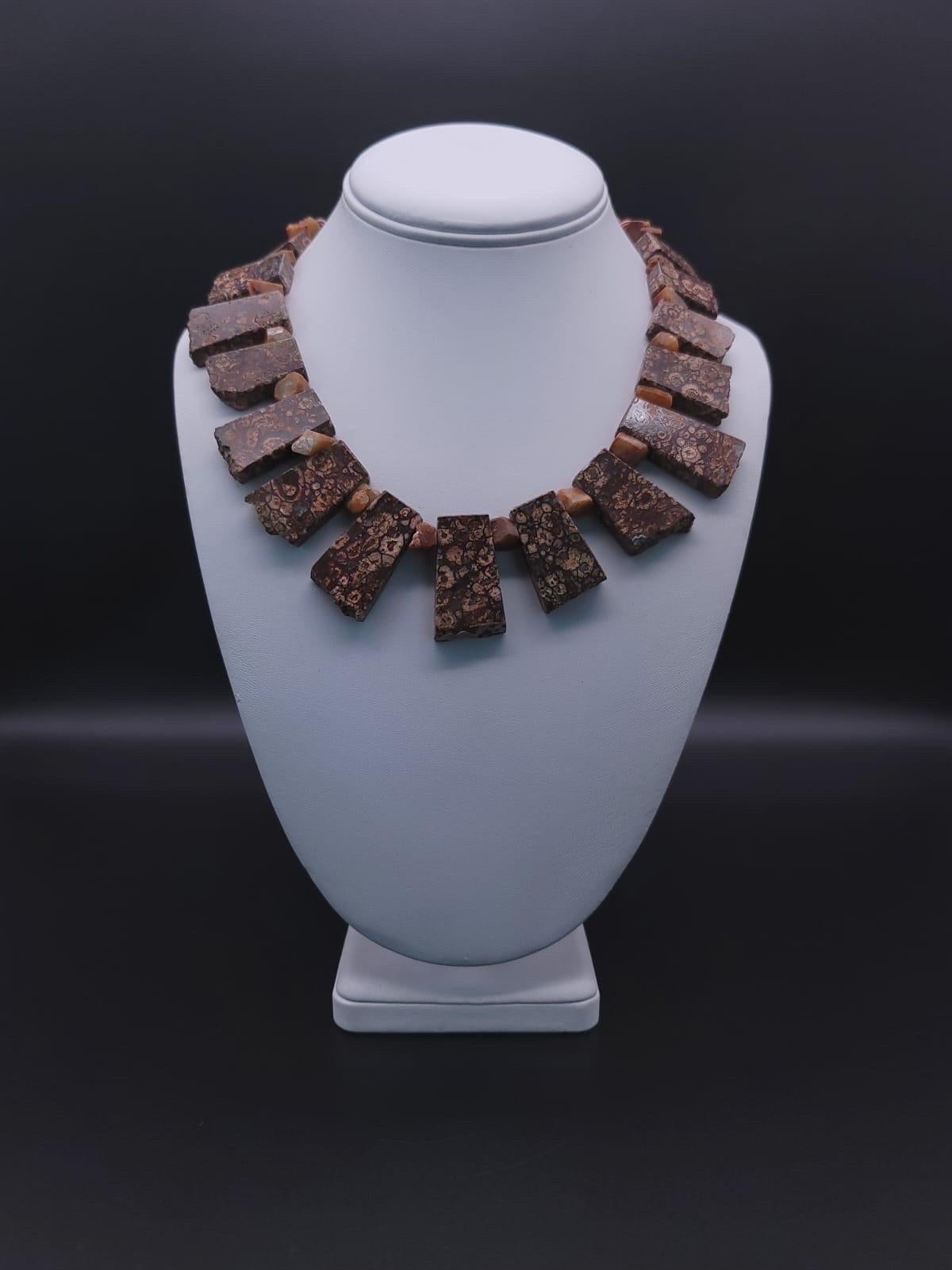 A.Jeschel  Unusual Mexican Jasper plates necklace For Sale 1