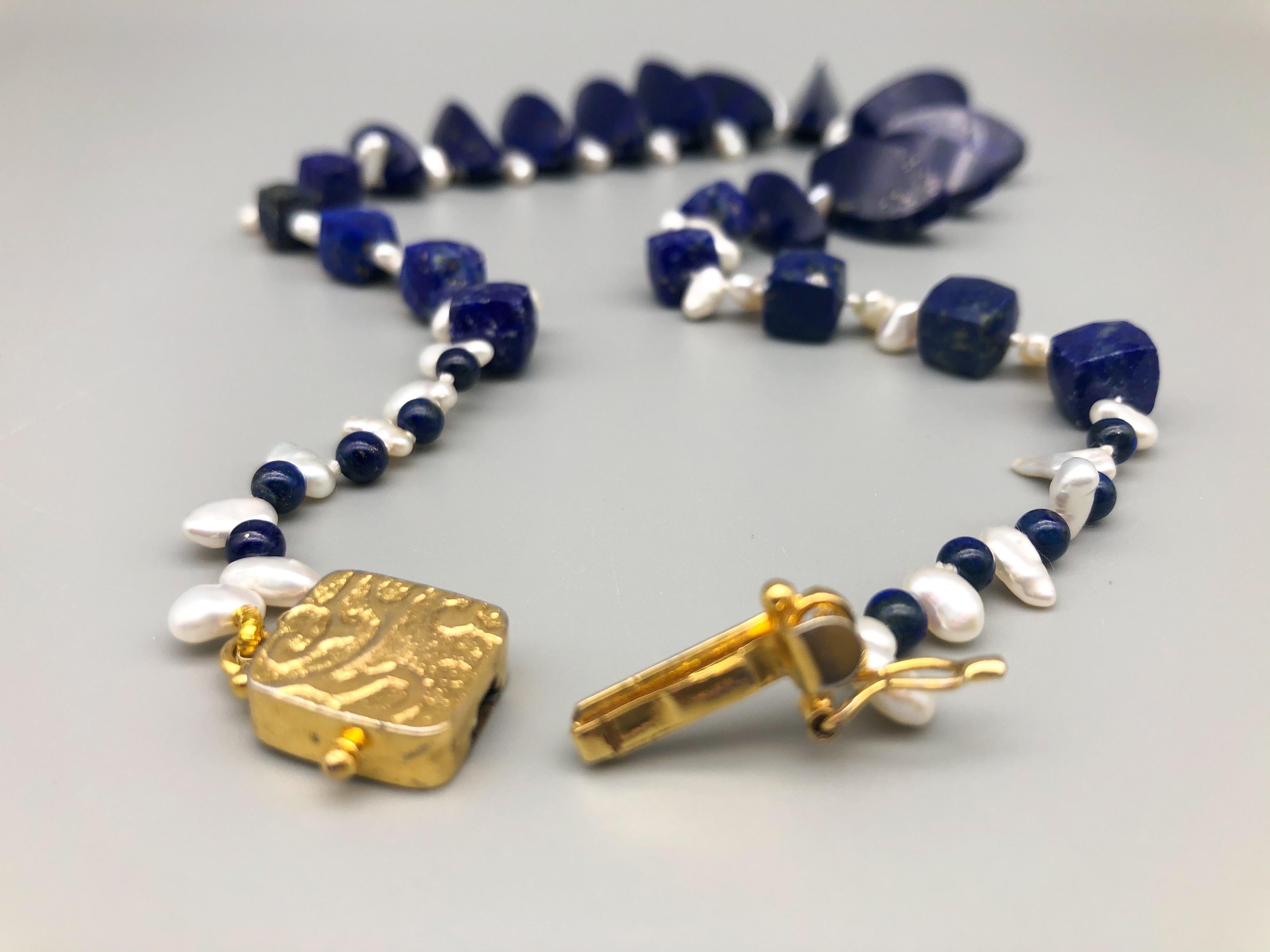 A.Jeschel Unusually cut Lapis beads are strung in a flattering necklace. For Sale 5