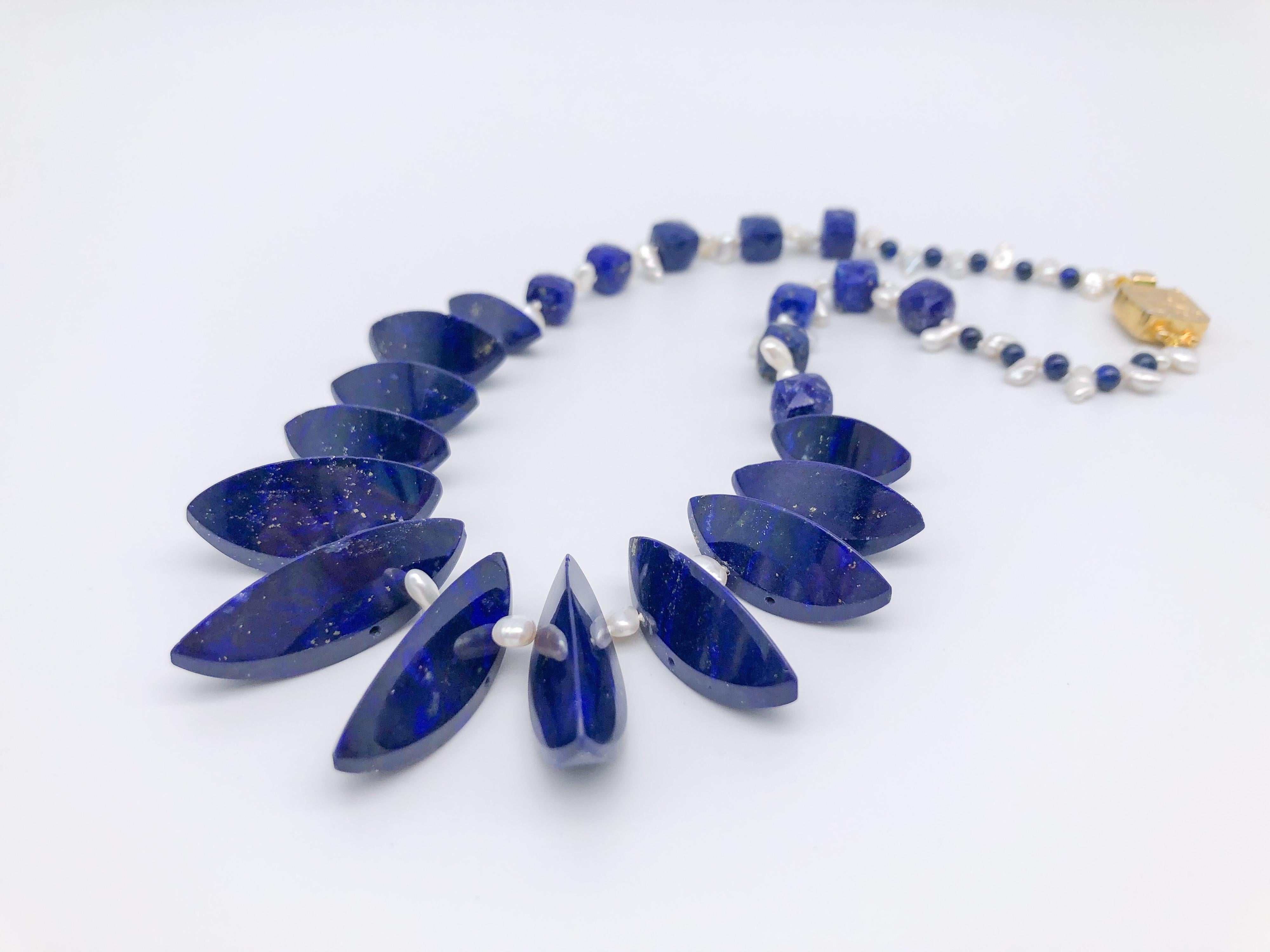 Women's or Men's A.Jeschel Unusually cut Lapis beads are strung in a flattering necklace. For Sale