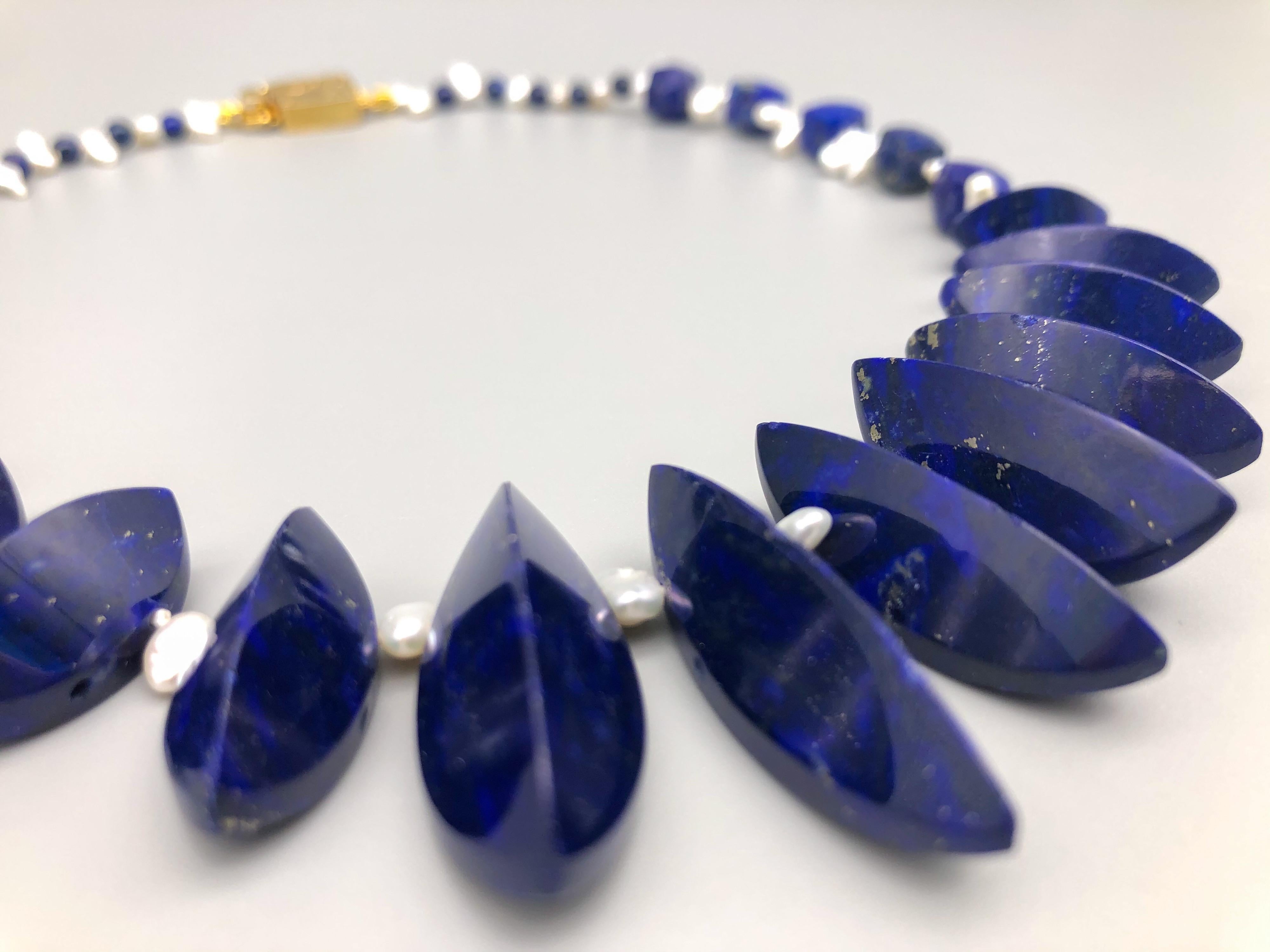 A.Jeschel Unusually cut Lapis beads are strung in a flattering necklace. For Sale 2