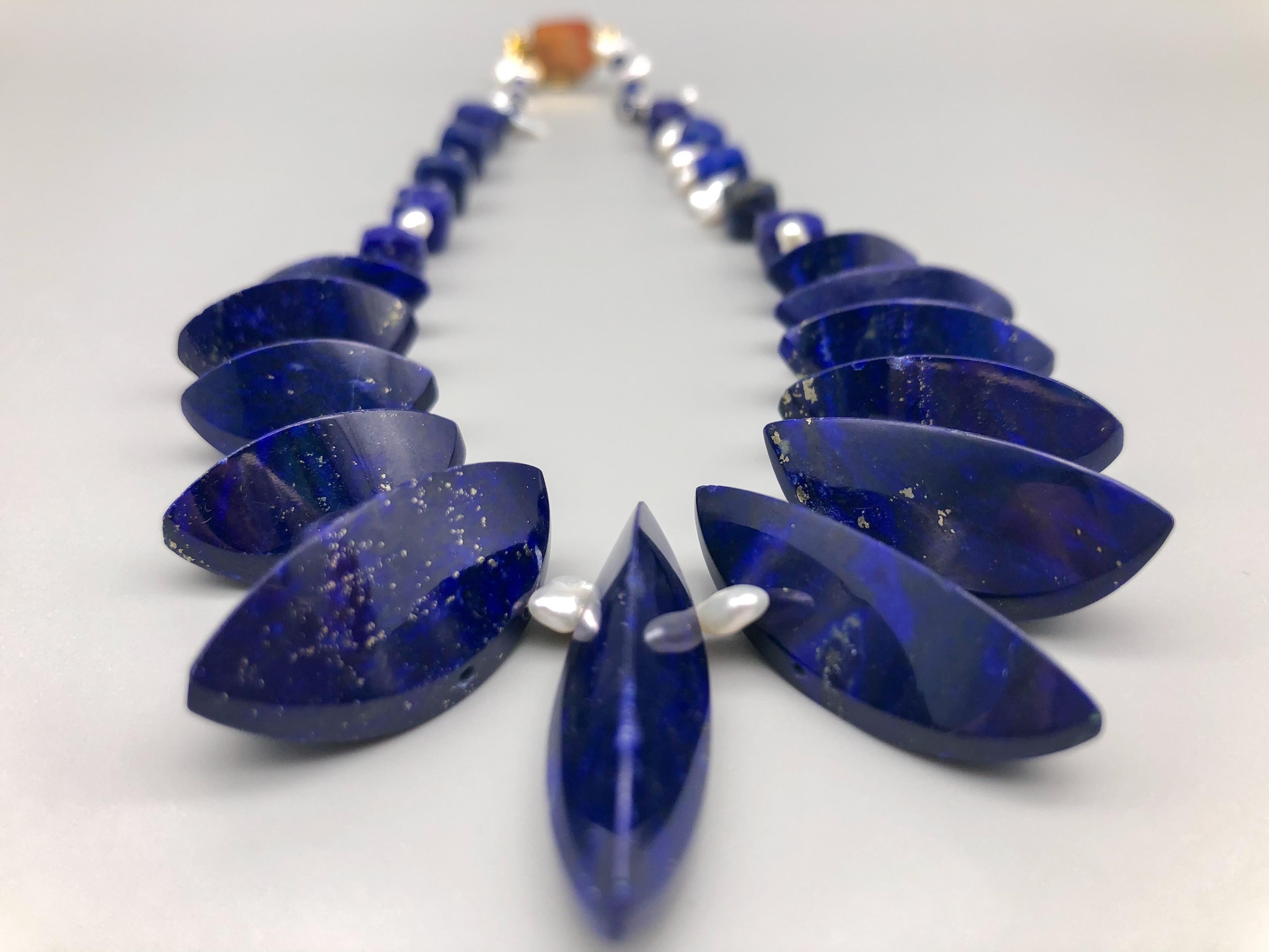 A.Jeschel Unusually cut Lapis beads are strung in a flattering necklace. For Sale 3