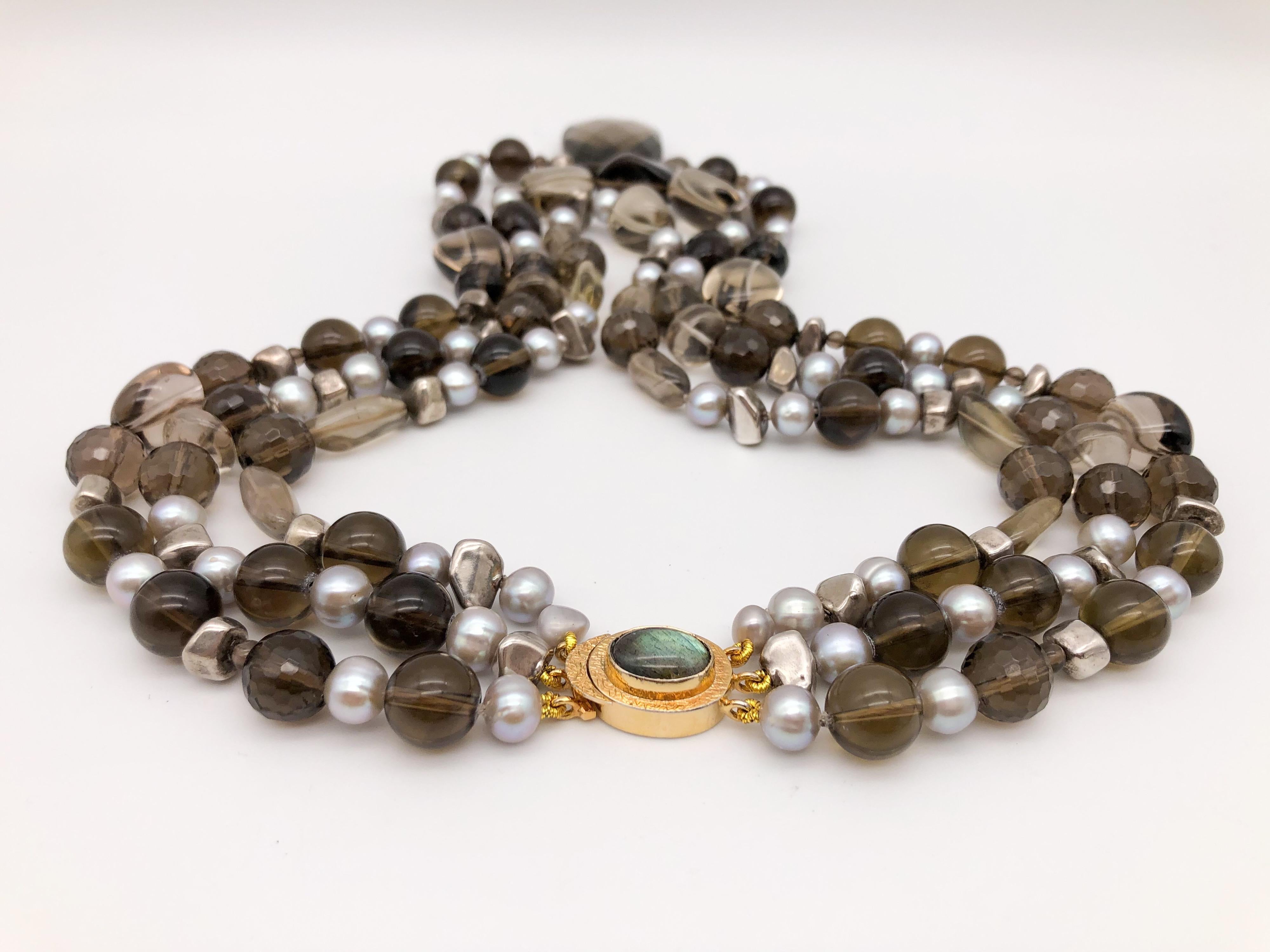A.jeschel Whiskey Quartz and freshwater Pearl necklace For Sale 4