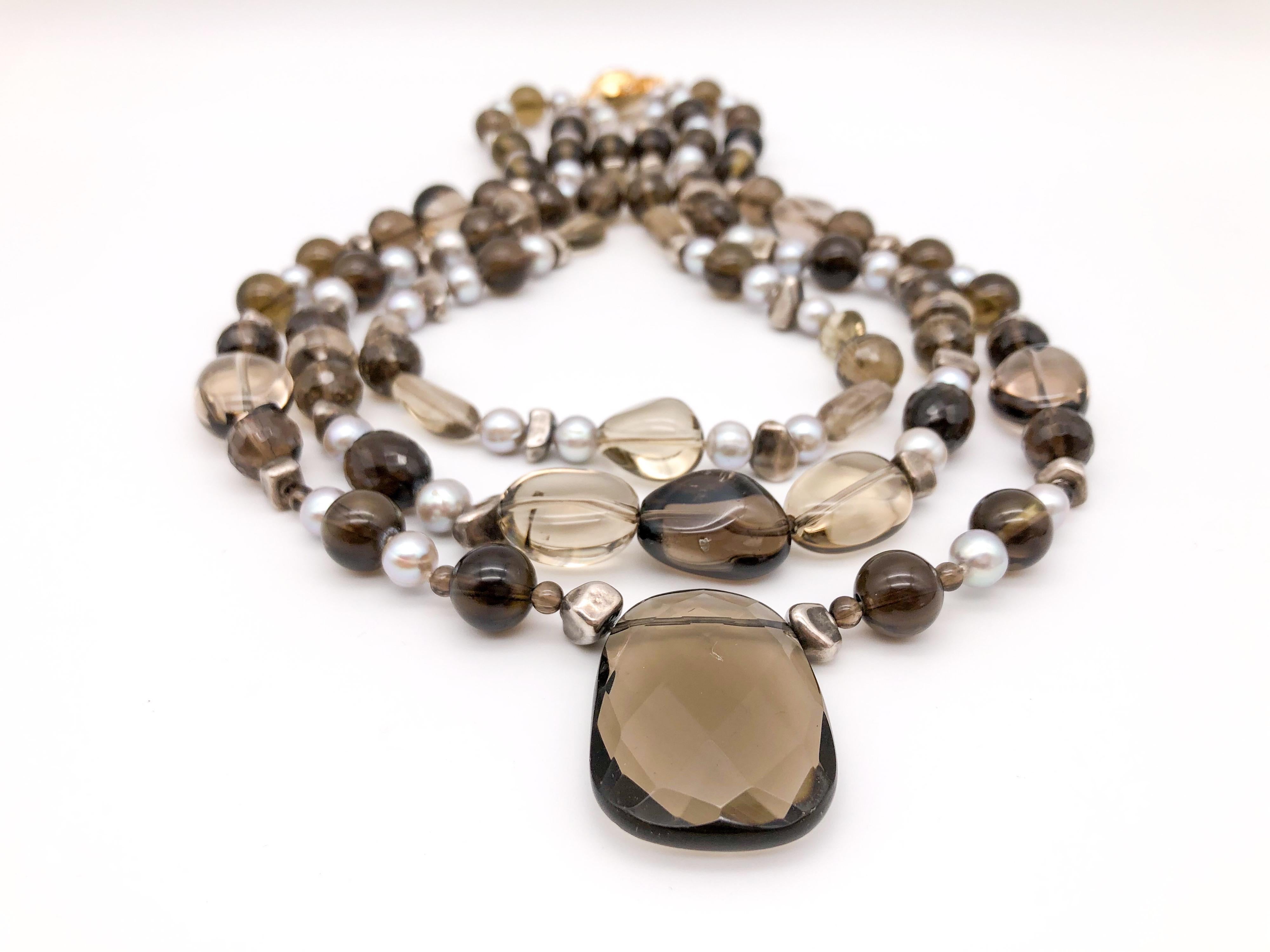 A.jeschel Whiskey Quartz and freshwater Pearl necklace For Sale 2