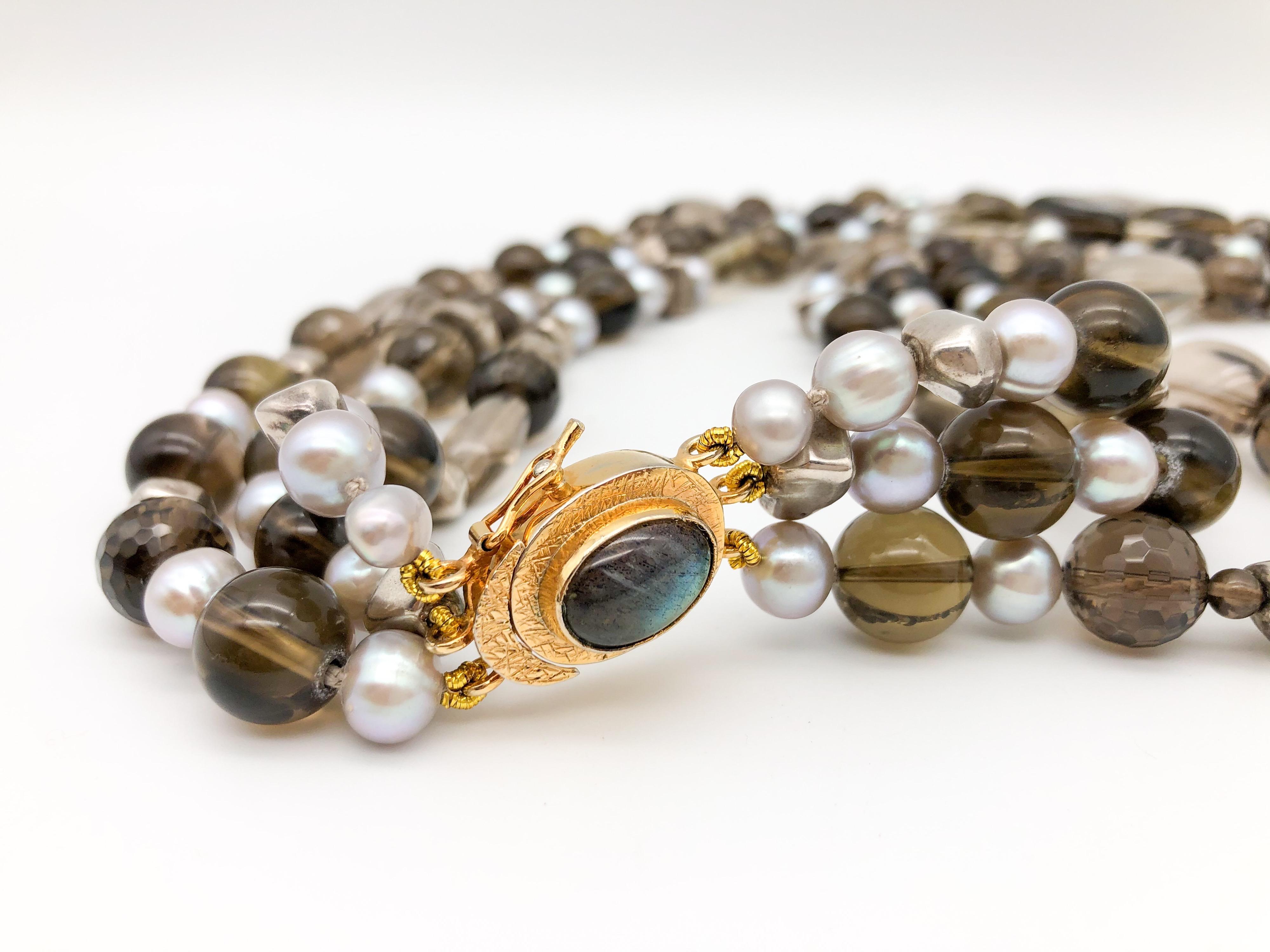 A.jeschel Whiskey Quartz and freshwater Pearl necklace For Sale 3