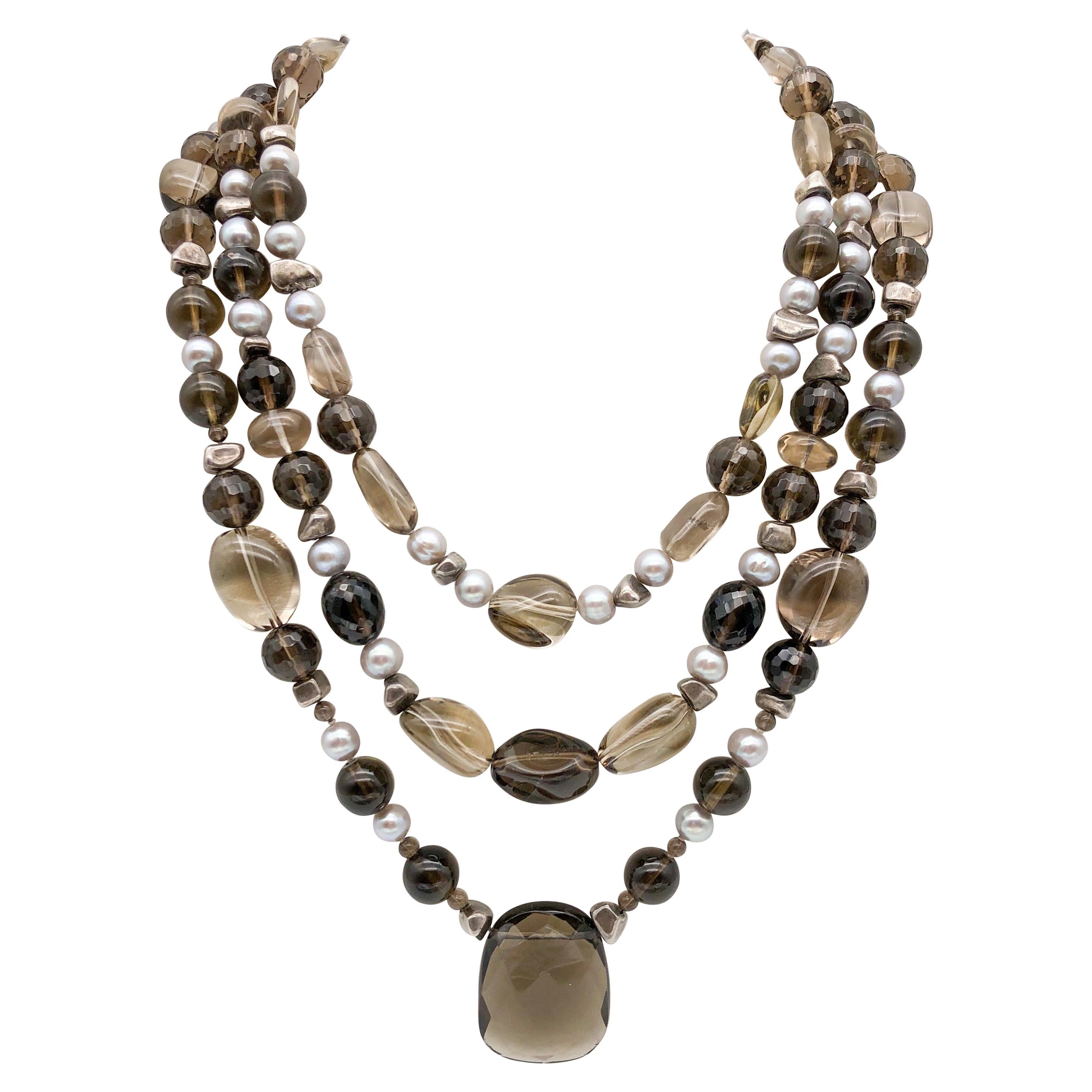 A.jeschel Whiskey Quartz and freshwater Pearl necklace For Sale