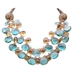 A.Jeschel Whiskey Quartz and water-blue Quartz teardrop Necklace