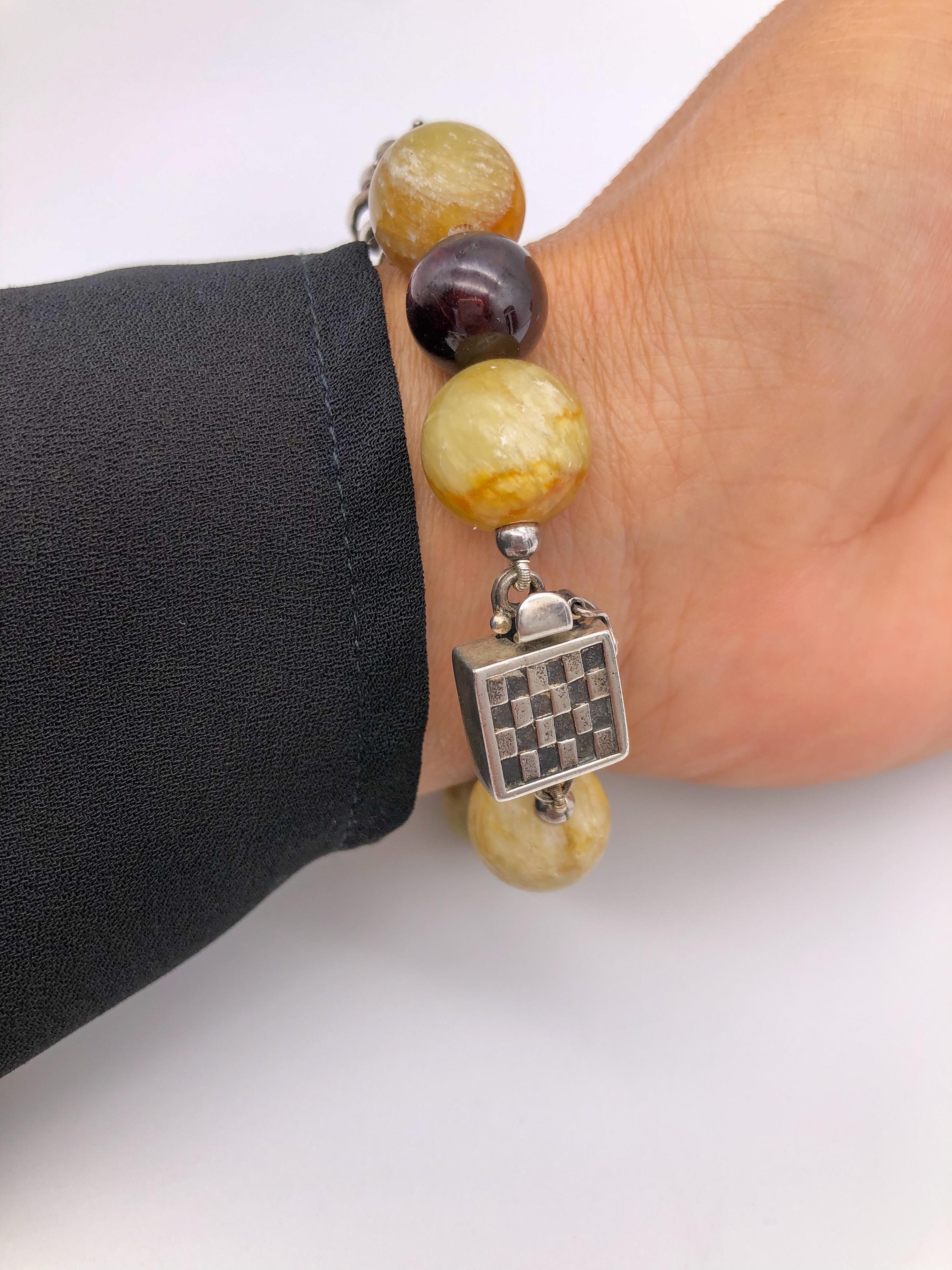 Contemporary A.Jeschel Yellow Jade and Garnet bracelet For Sale