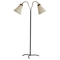 AJH Belysning, Floor Lamp, Brass, Metal, Fabric, Sweden, 1940s