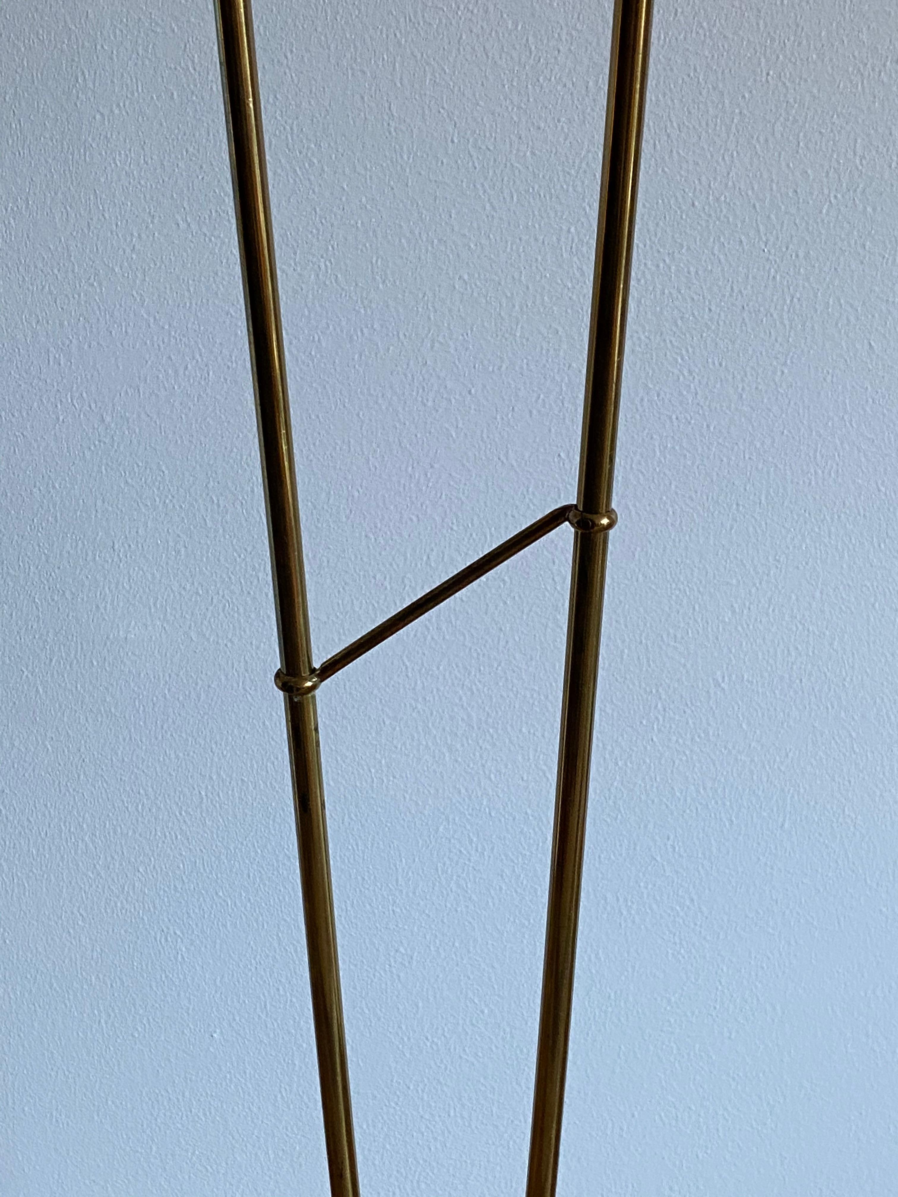 AJH, Organic Two-Armed Floor Lamp, Brass, Lacquered Metal, Fabric, Sweden, 1950s In Fair Condition In High Point, NC