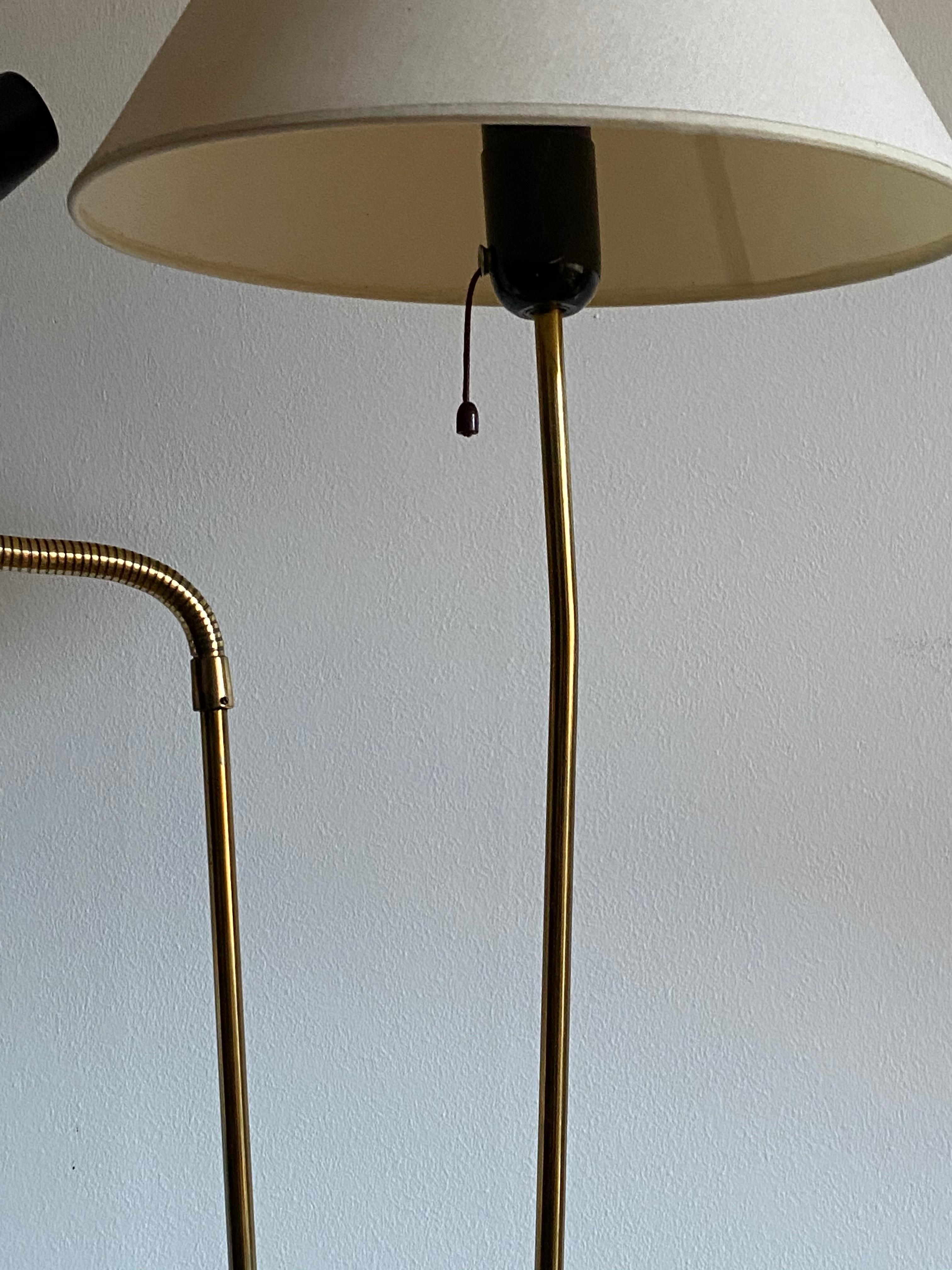 Mid-20th Century AJH, Organic Two-Armed Floor Lamp, Brass, Lacquered Metal, Fabric, Sweden, 1950s