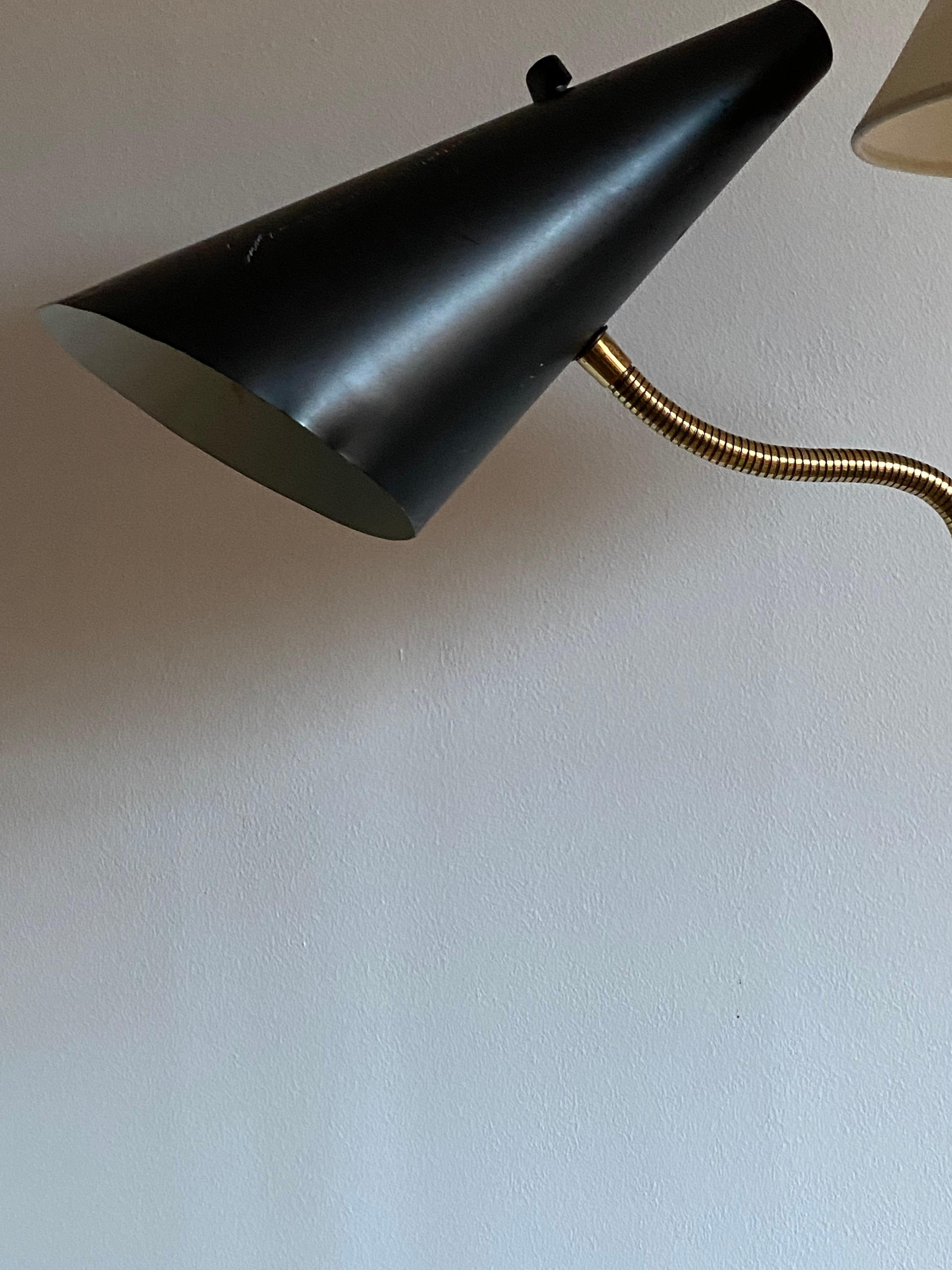AJH, Organic Two-Armed Floor Lamp, Brass, Lacquered Metal, Fabric, Sweden, 1950s 1