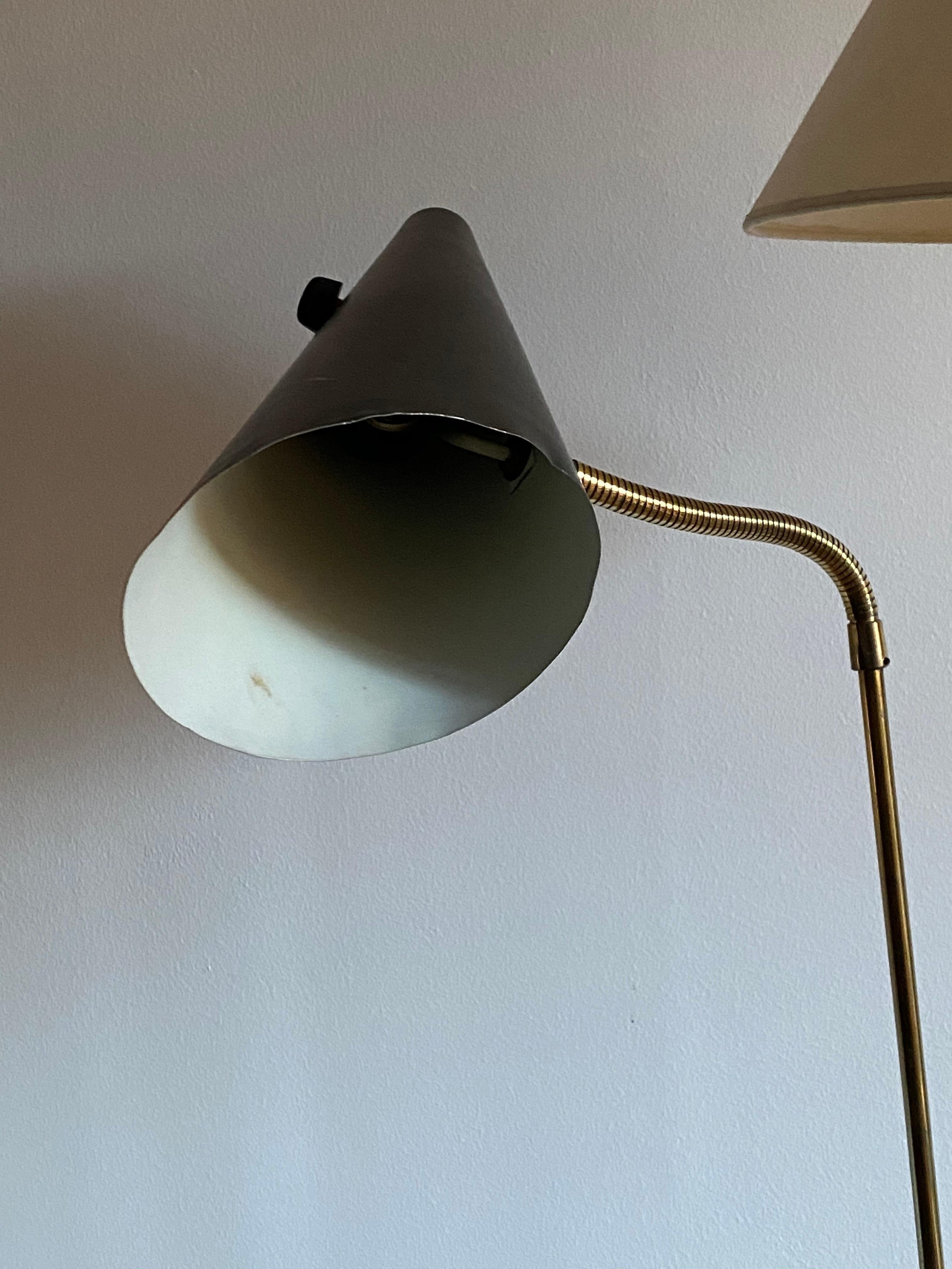 AJH, Organic Two-Armed Floor Lamp, Brass, Lacquered Metal, Fabric, Sweden, 1950s 2