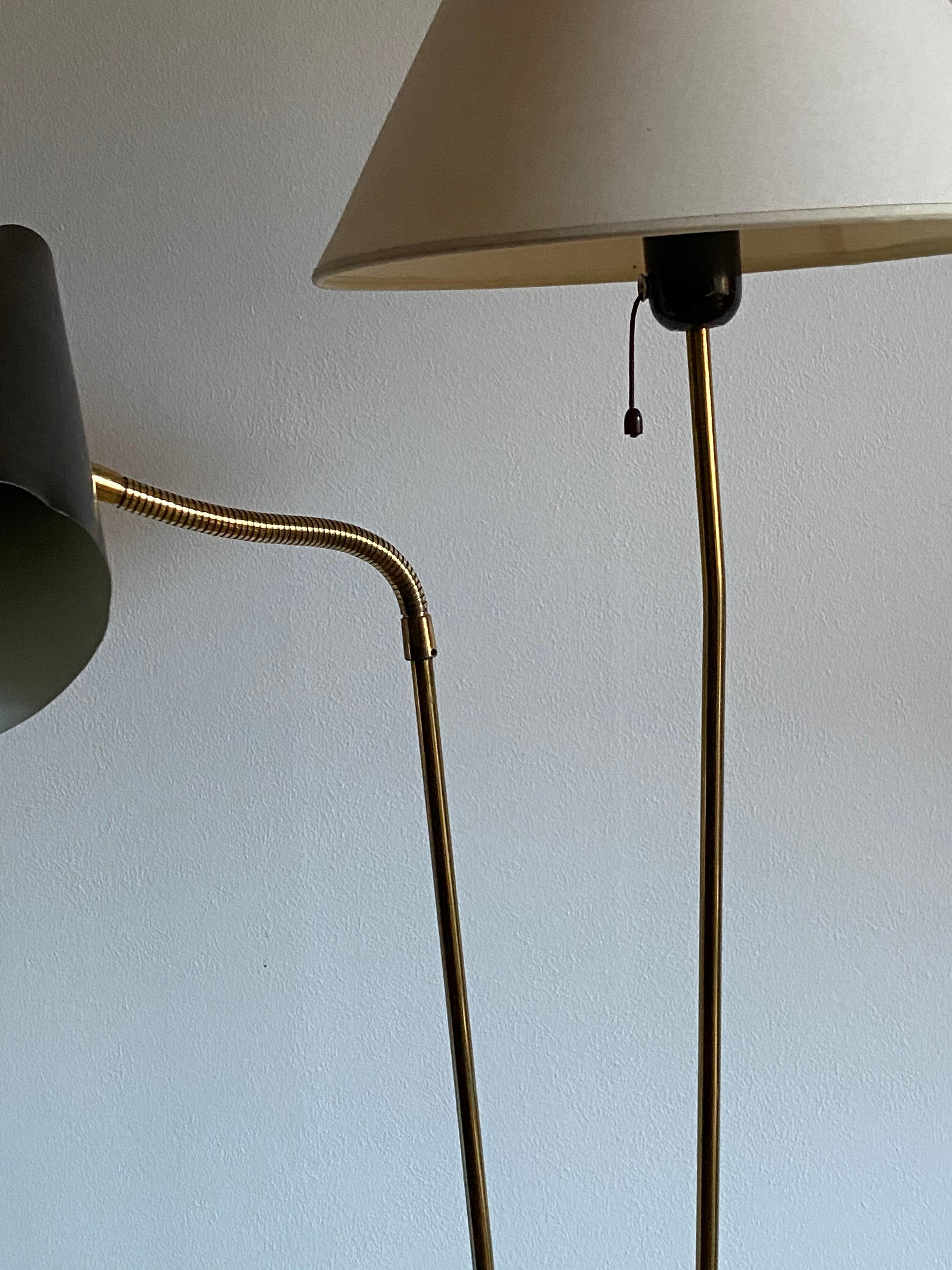 AJH, Organic Two-Armed Floor Lamp, Brass, Lacquered Metal, Fabric, Sweden, 1950s 3