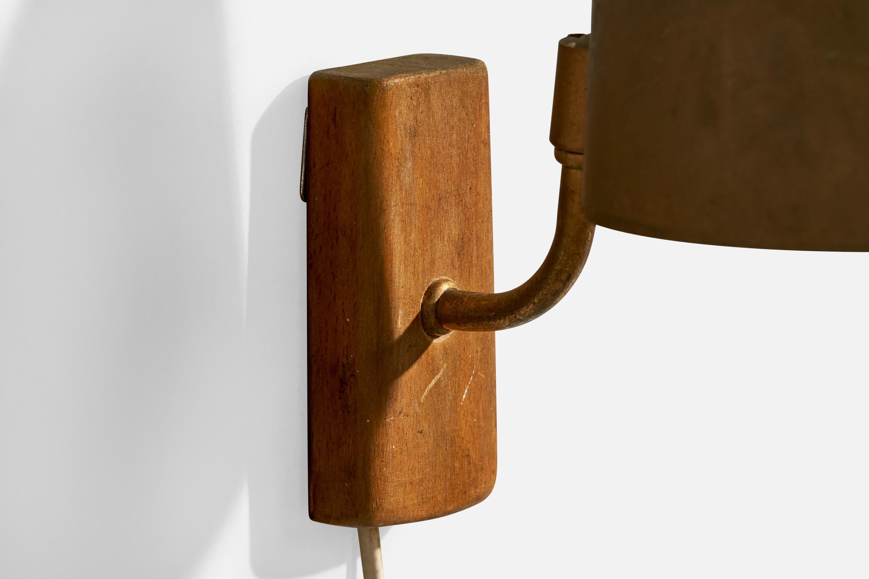 Swedish AJH, Wall Light, Brass, Aluminum, Wood, Sweden, 1940s For Sale