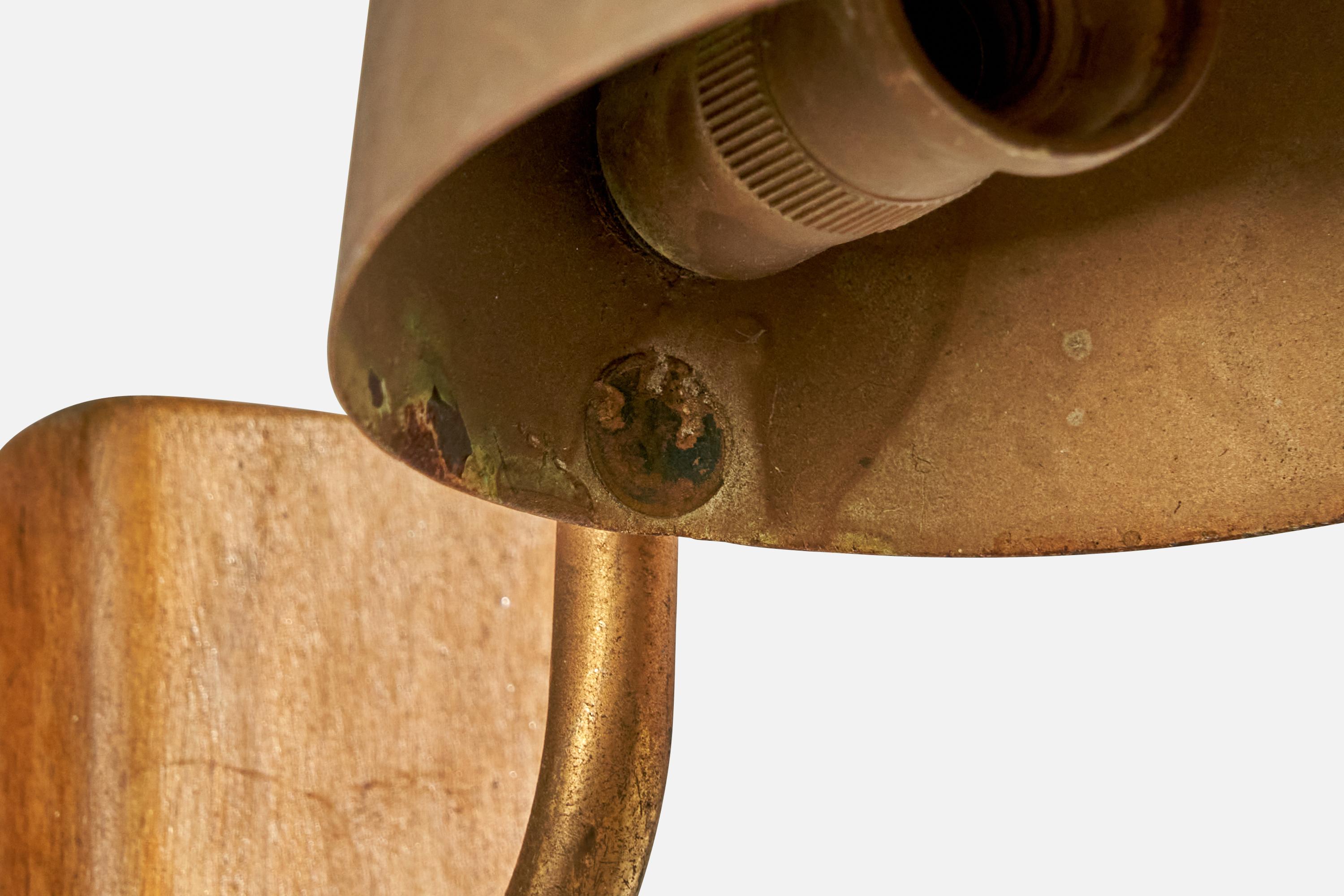 AJH, Wall Light, Brass, Aluminum, Wood, Sweden, 1940s For Sale 1