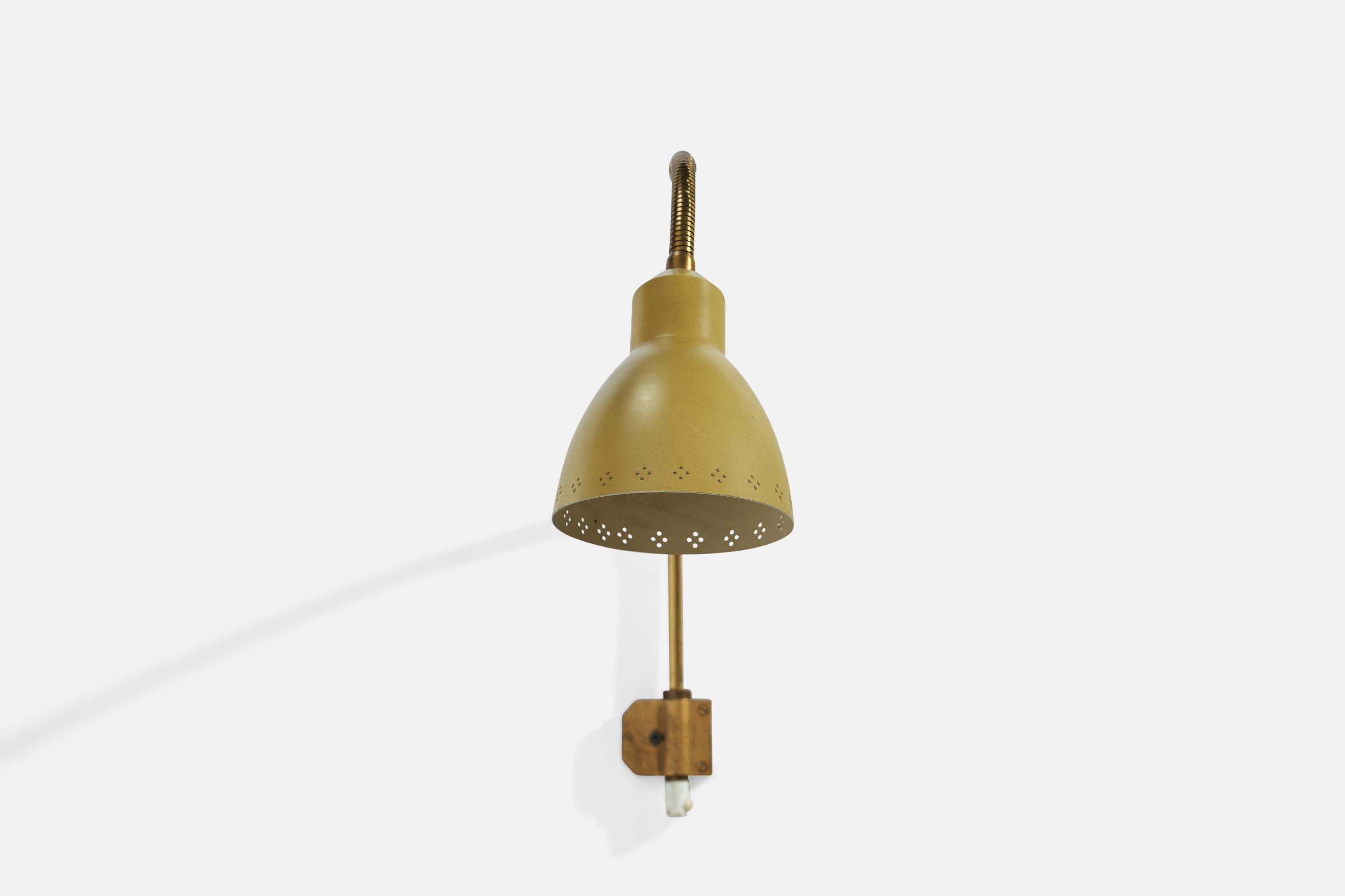 Mid-Century Modern AJH, Wall Light, Brass, Metal, Sweden, 1950s For Sale