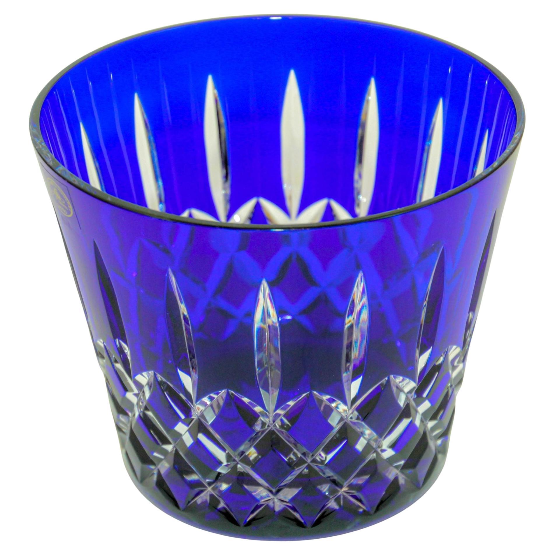 Secchiello per ghiaccio in cristallo blu cobalto Ajka Arabella Barware 1960