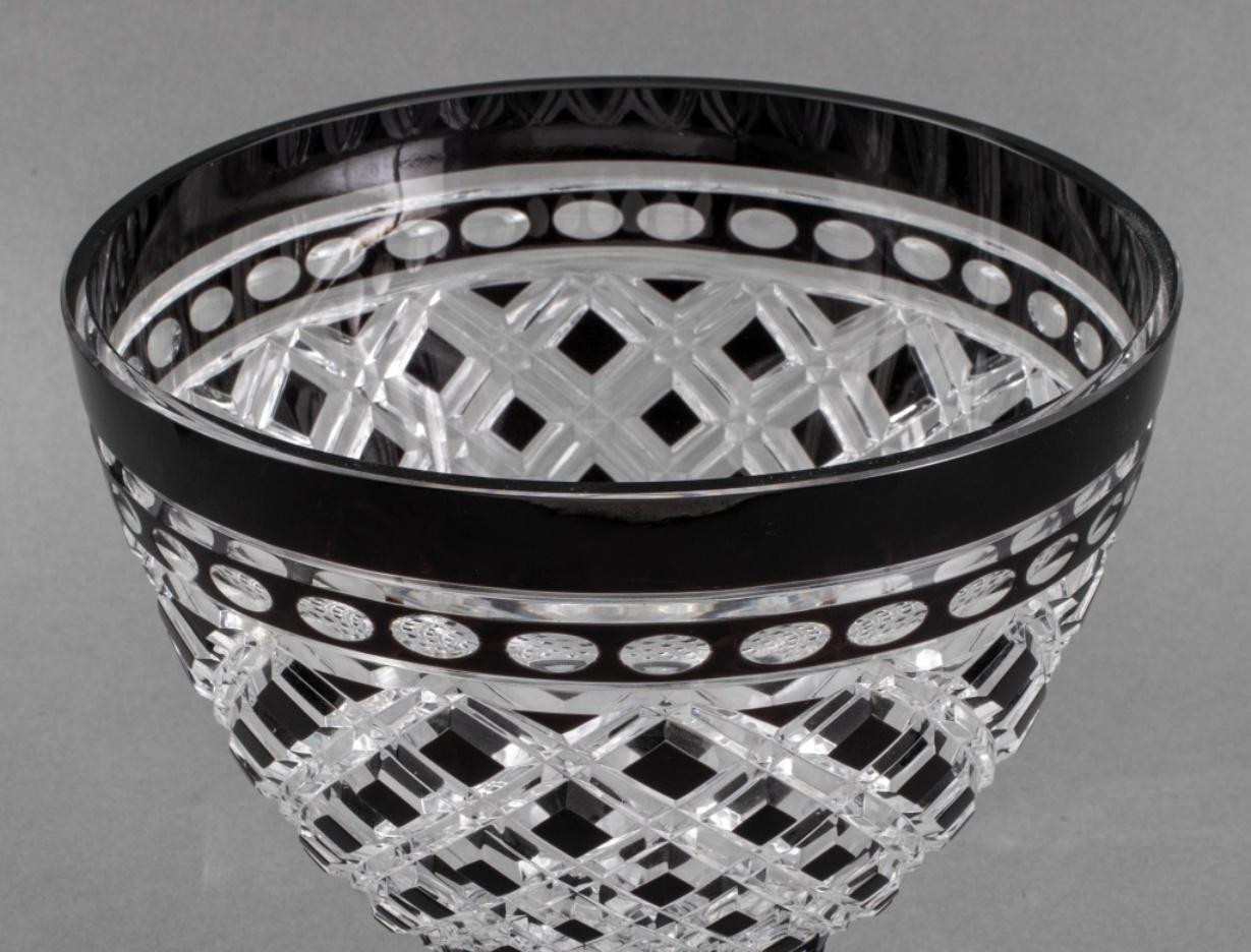 20th Century Ajka Attr. Black Cut to Clear Glass Tazza