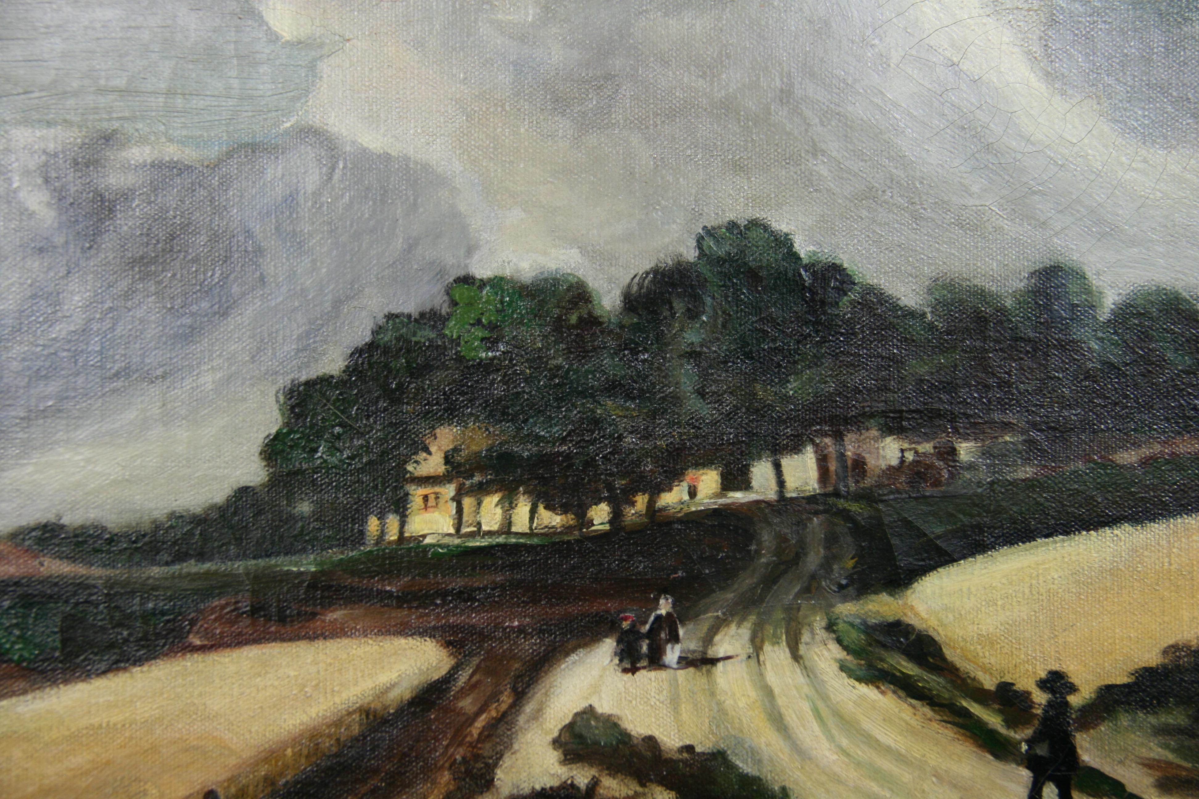 Antique   Dutch Landscape Gathering Storm Clouds  Oil Painting 1920 For Sale 3