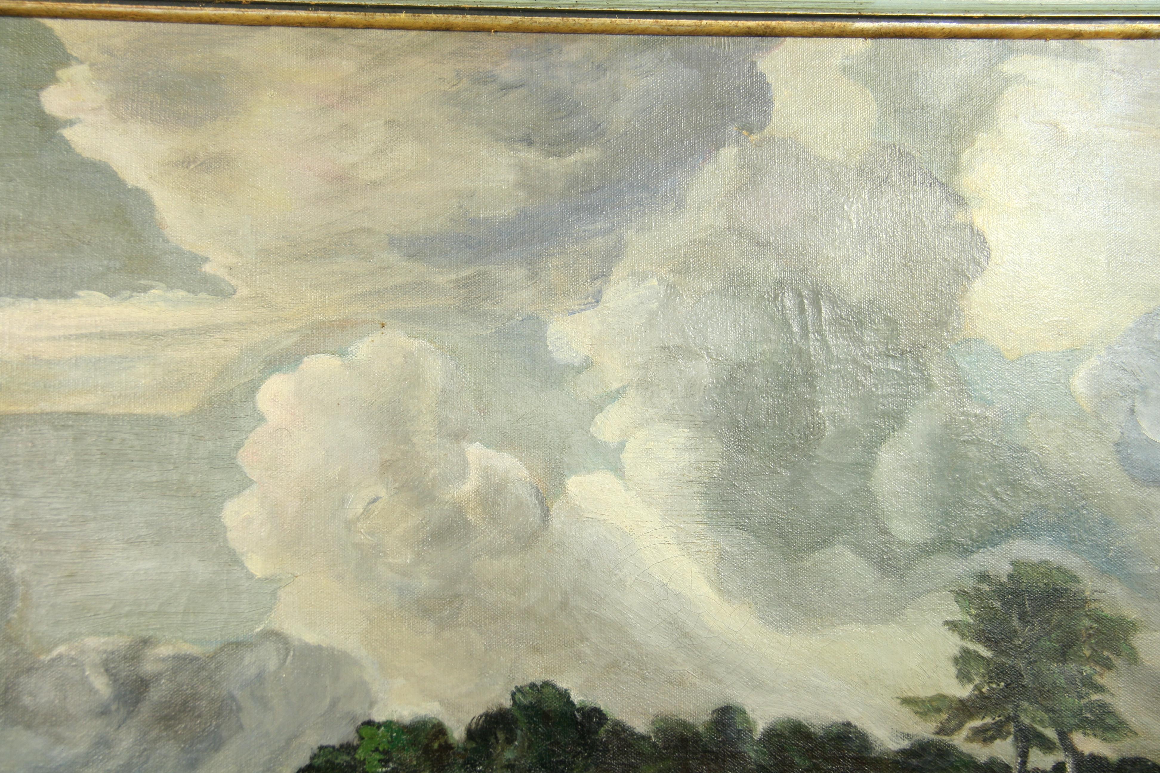 Antique   Dutch Landscape Gathering Storm Clouds  Oil Painting 1920 For Sale 4