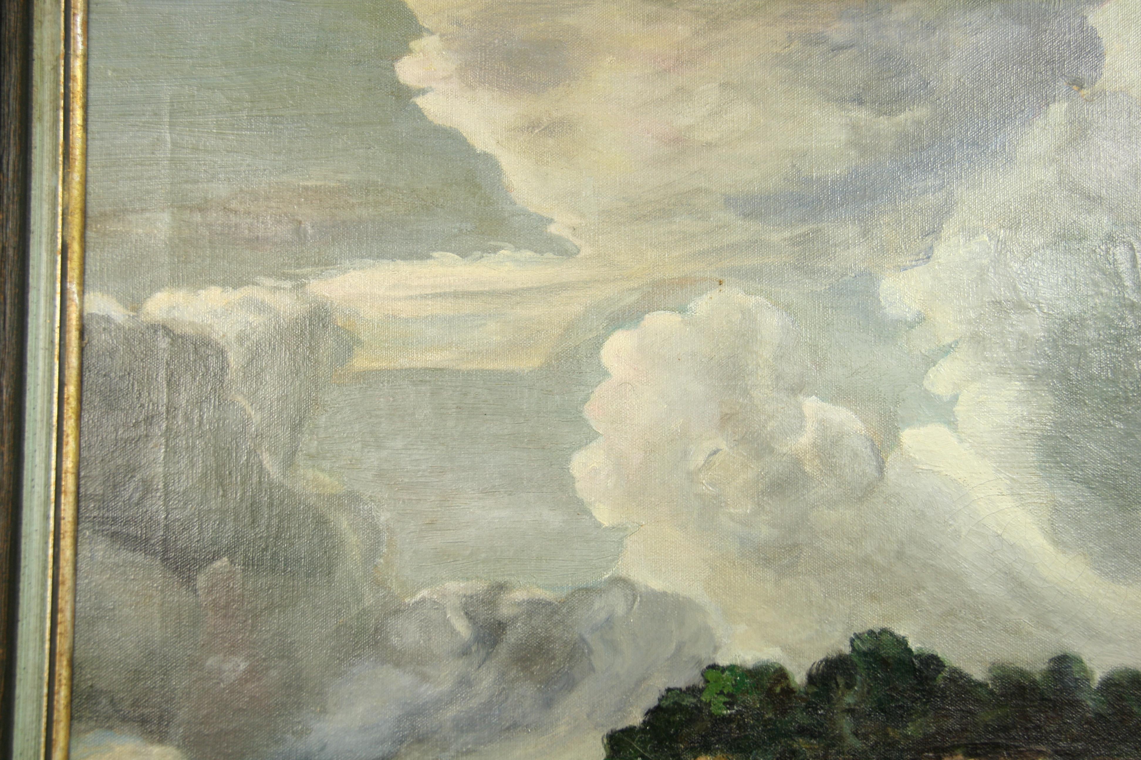 Antique   Dutch Landscape Gathering Storm Clouds  Oil Painting 1920 For Sale 5