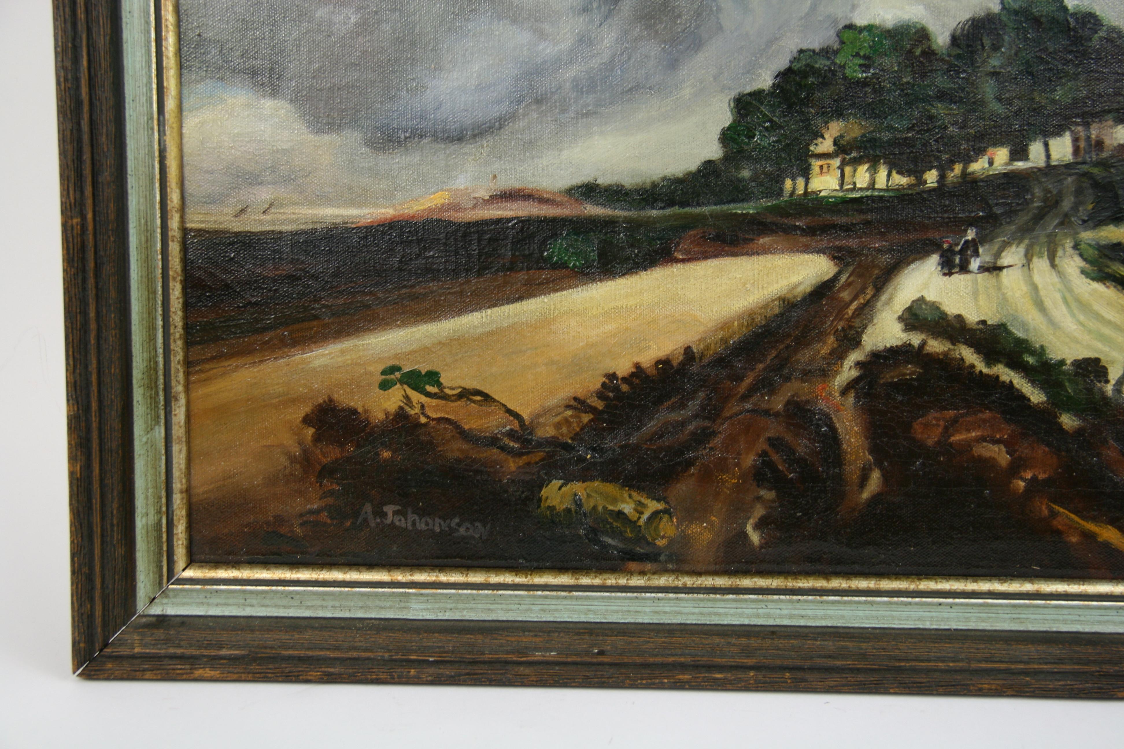 Antique   Dutch Landscape Gathering Storm Clouds  Oil Painting 1920 For Sale 6