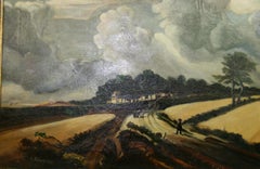 Antique   Dutch Landscape Gathering Storm Clouds  Oil Painting 1920