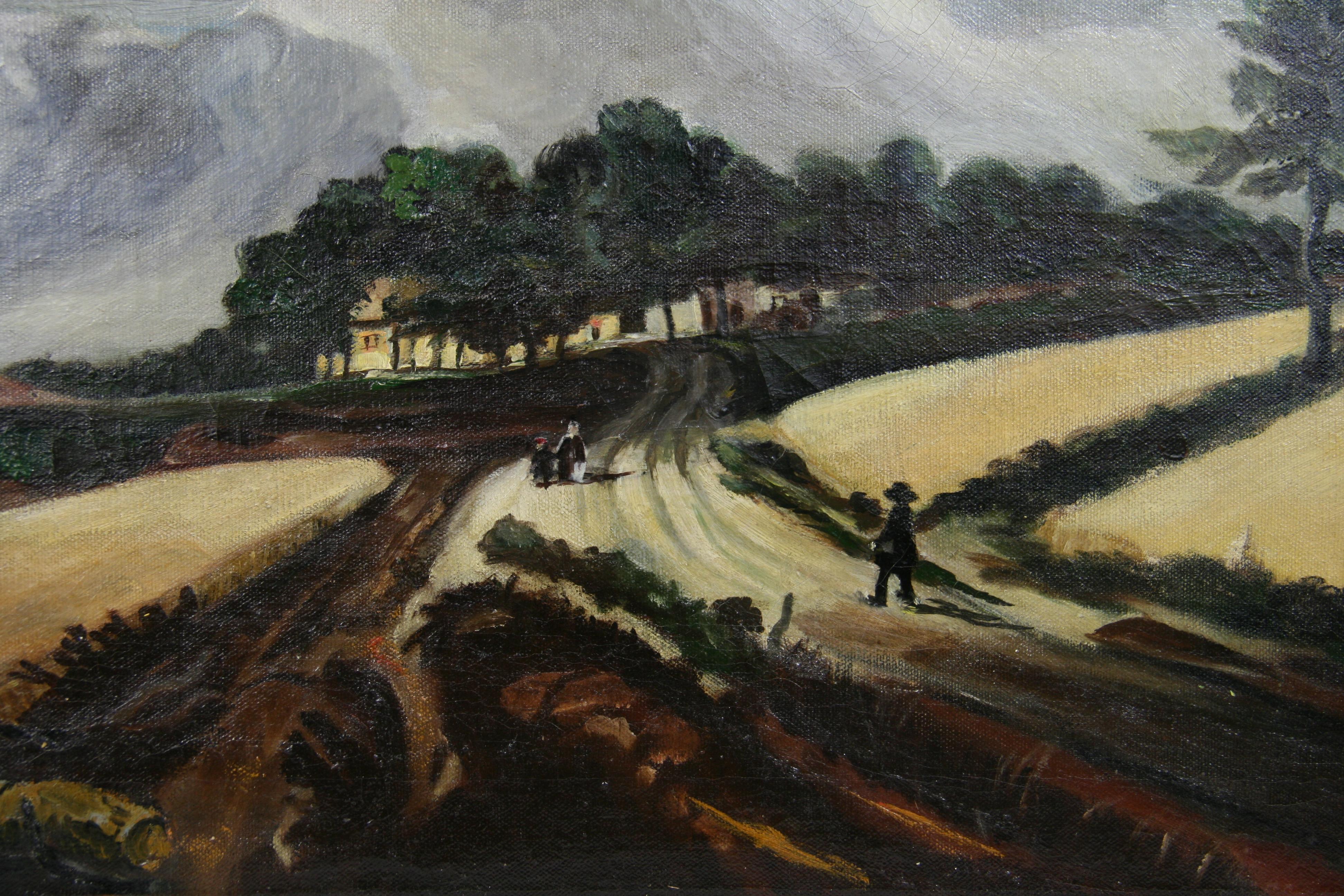 Antike   Englisch  Landschaft, Ölgemälde „Gathering Storm Clouds“, Landschaft, 1920 (Grau), Landscape Painting, von A.Johanson