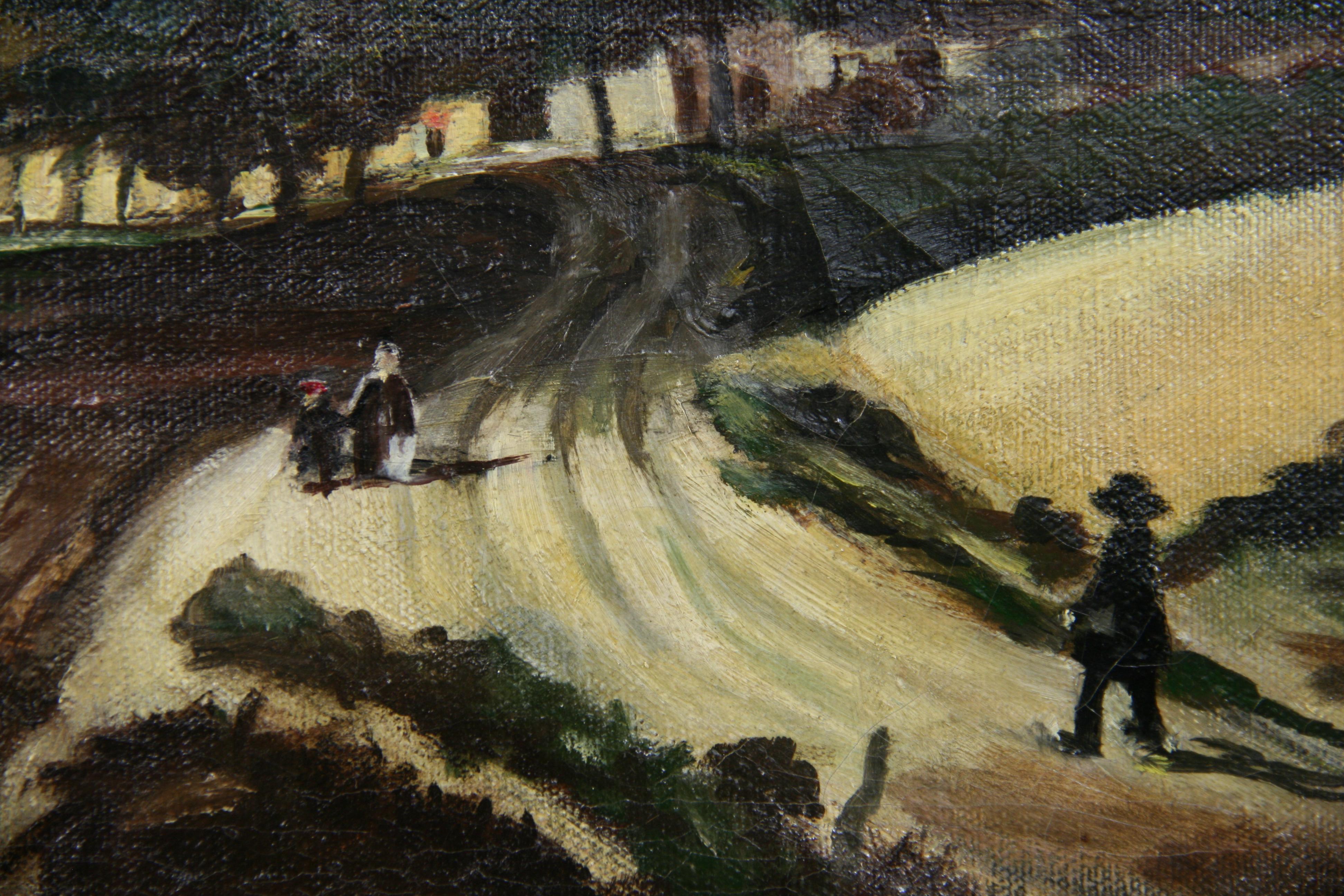 5-3744 Öl einer Künstlertafel eines englischen  Landschaft vor einem aufkommenden Sturm CIRCA 1920er Jahre Gerahmt

