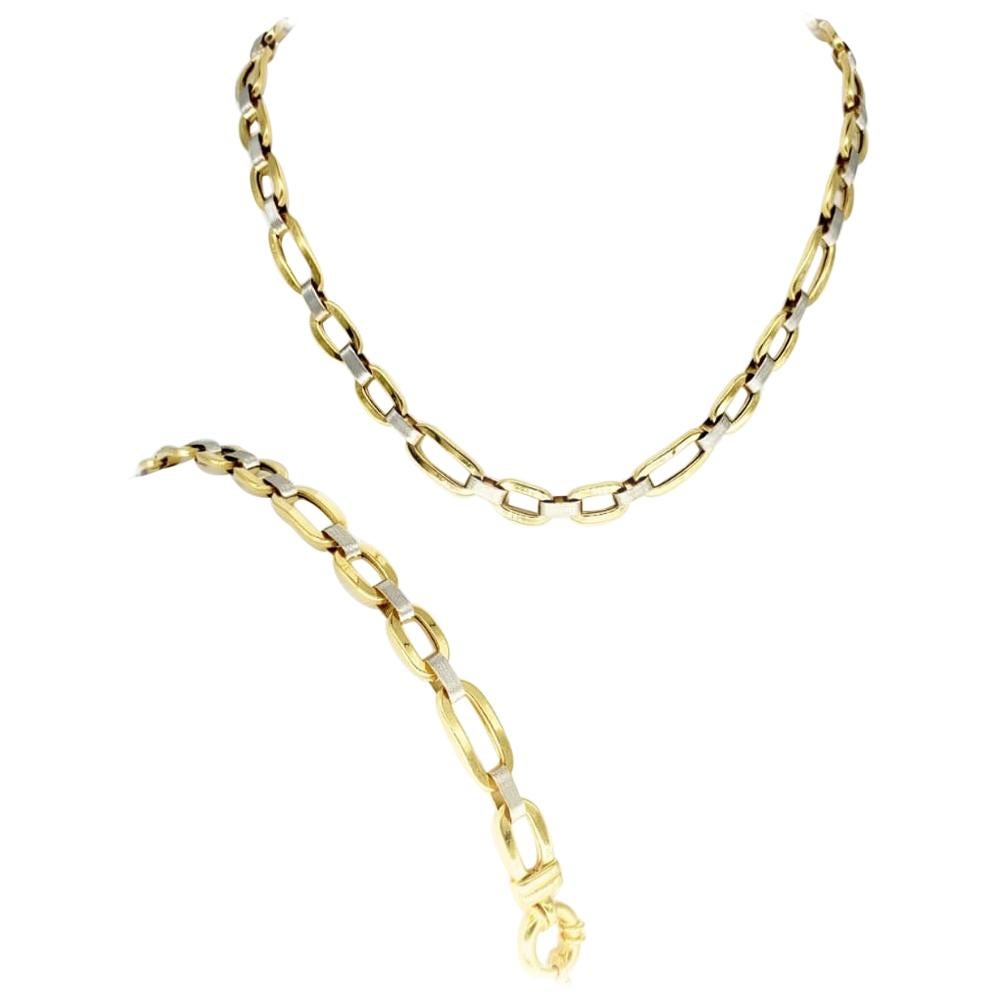 A.K. Designer-Halskette und Armband aus 18 Karat Gold mit mattiertem Rolo Choker, Set