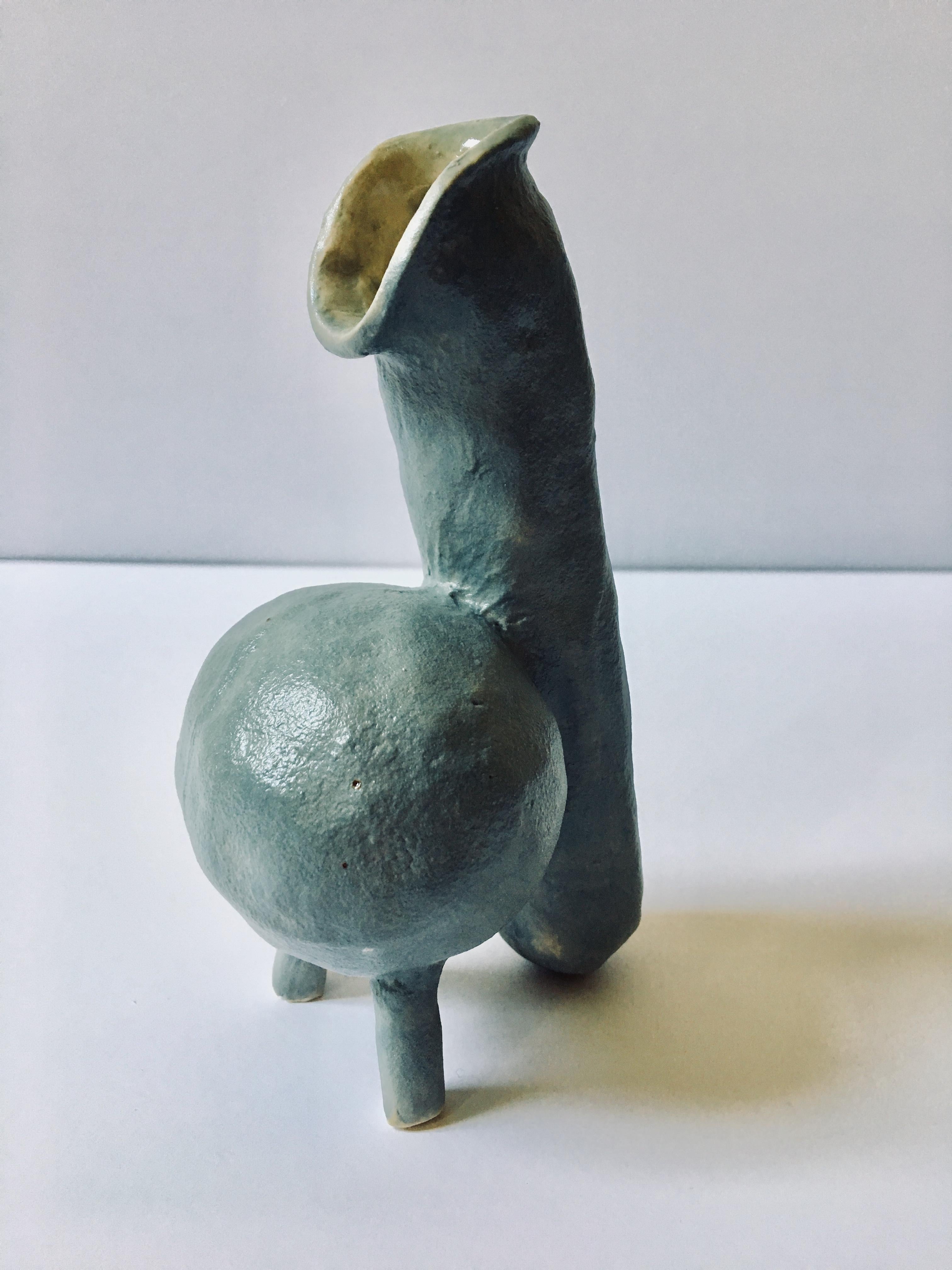 Abstract  Ceramic Vessel Sculpture: 'Creature Small No 4' - Gray Abstract Sculpture by Ak Jansen