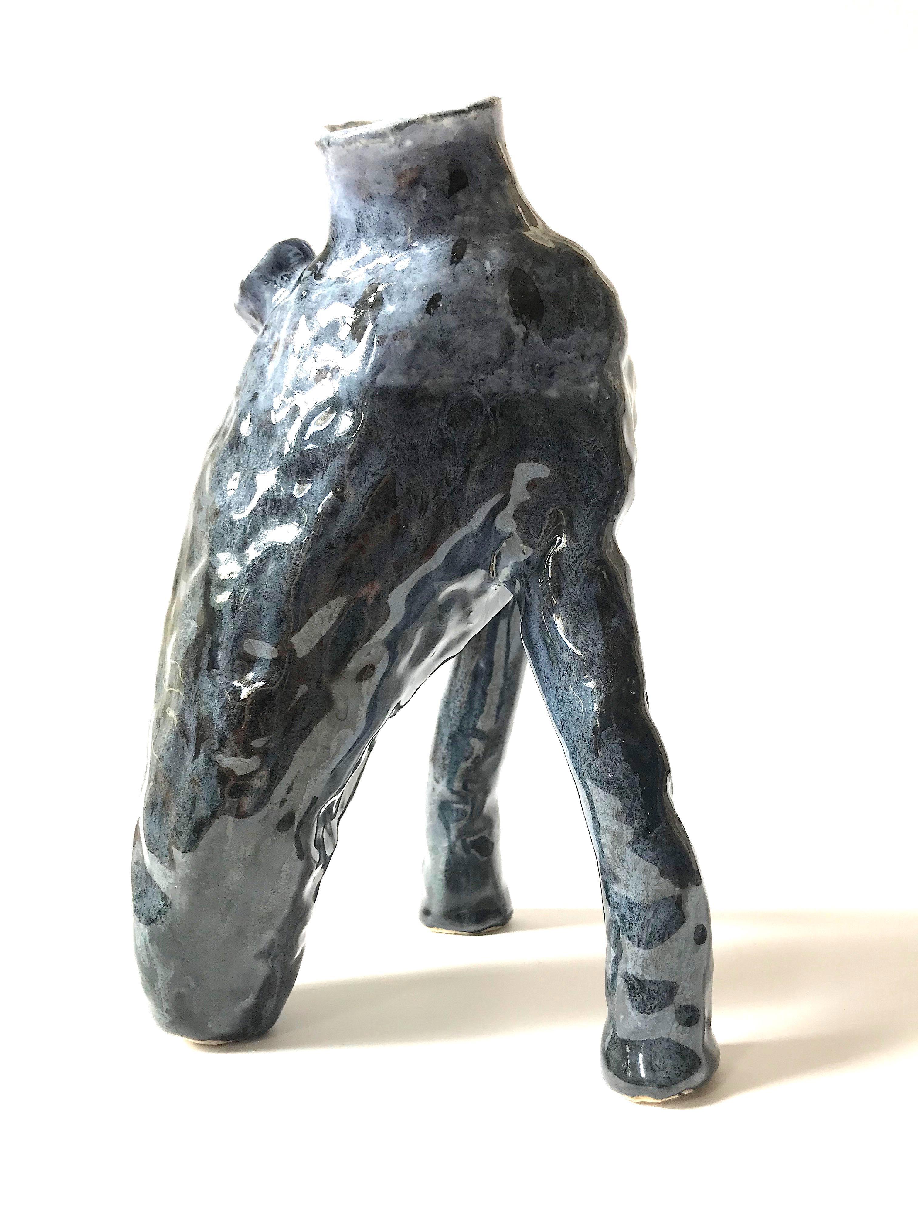 Abstract Ceramic Vessel Sculpture: 'Creature Medium No 11' - Gray Abstract Sculpture by Ak Jansen