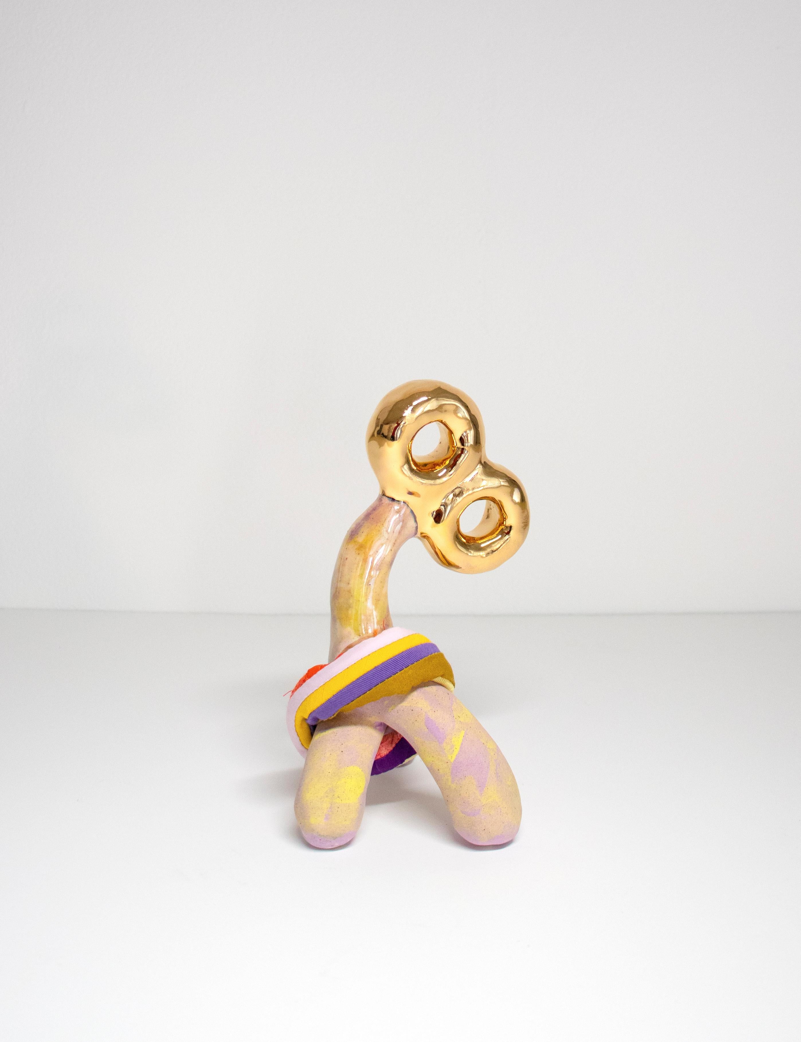 Ak Jansen Abstract Sculpture - Ceramic and textile small sculpture: 'No. 12'