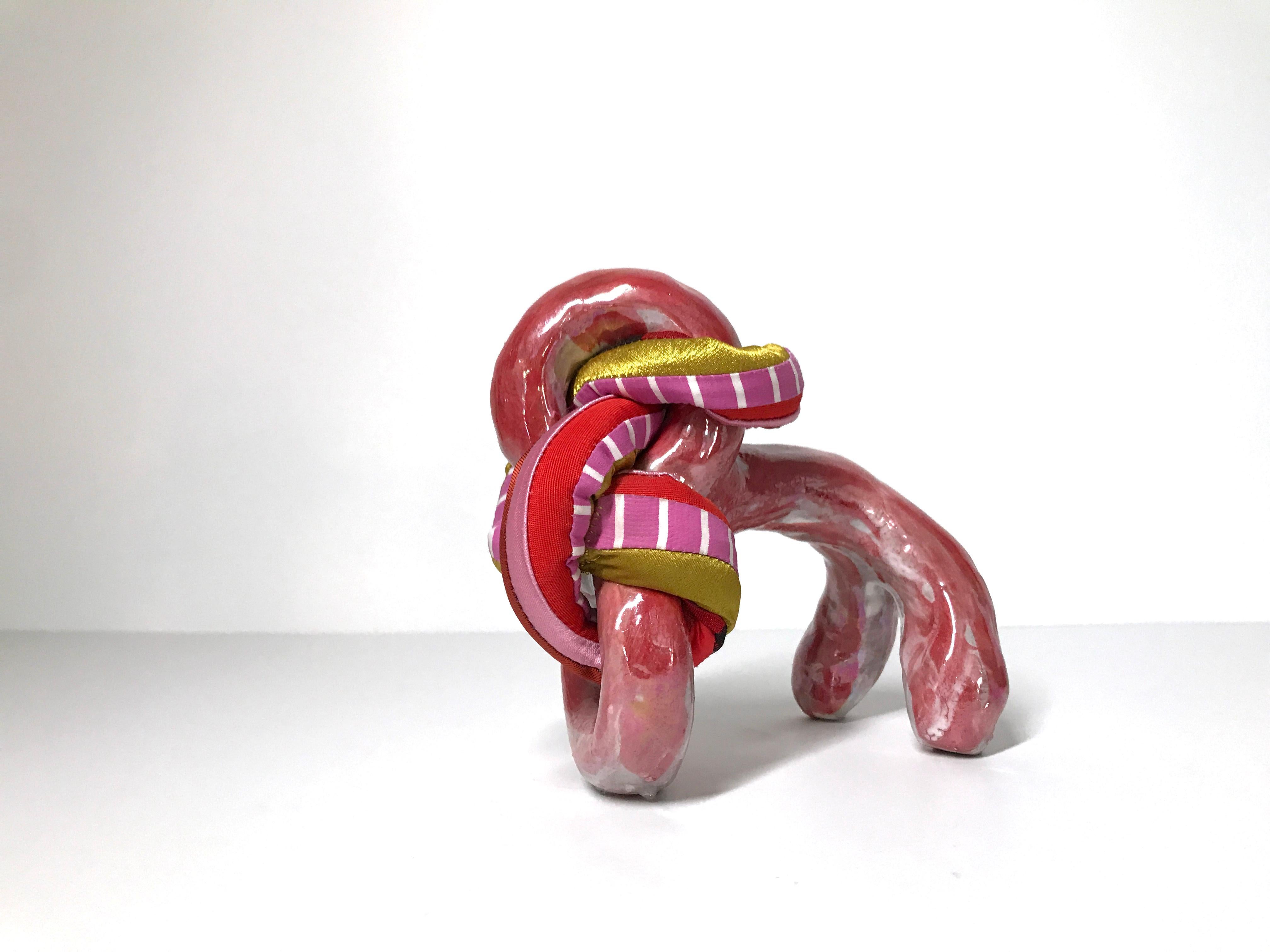 Ak Jansen Abstract Sculpture - Ceramic and textile small sculpture: 'No. 14'