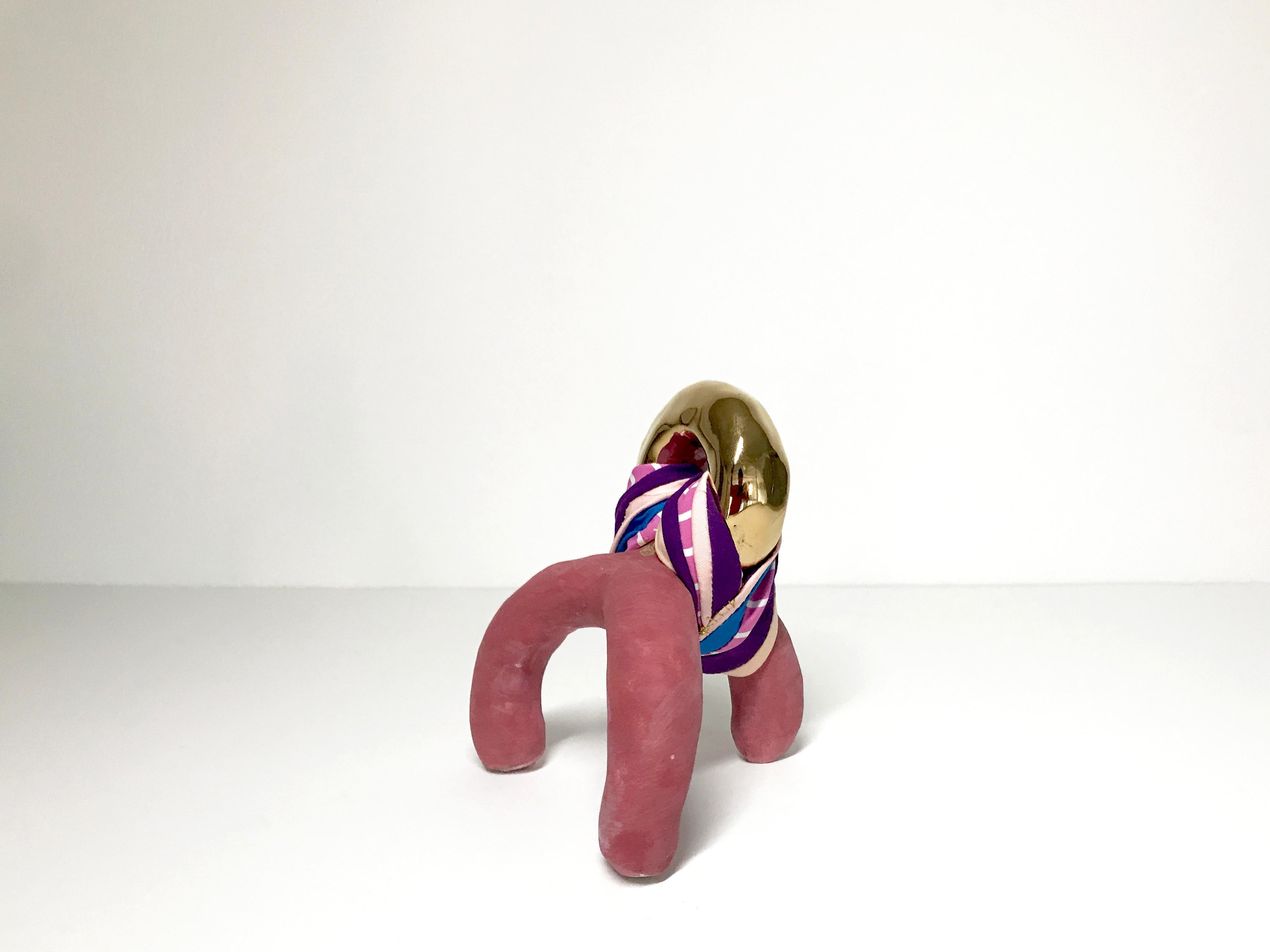 Ceramic and textile small sculpture: 'No. 17' - Mixed Media Art by Ak Jansen