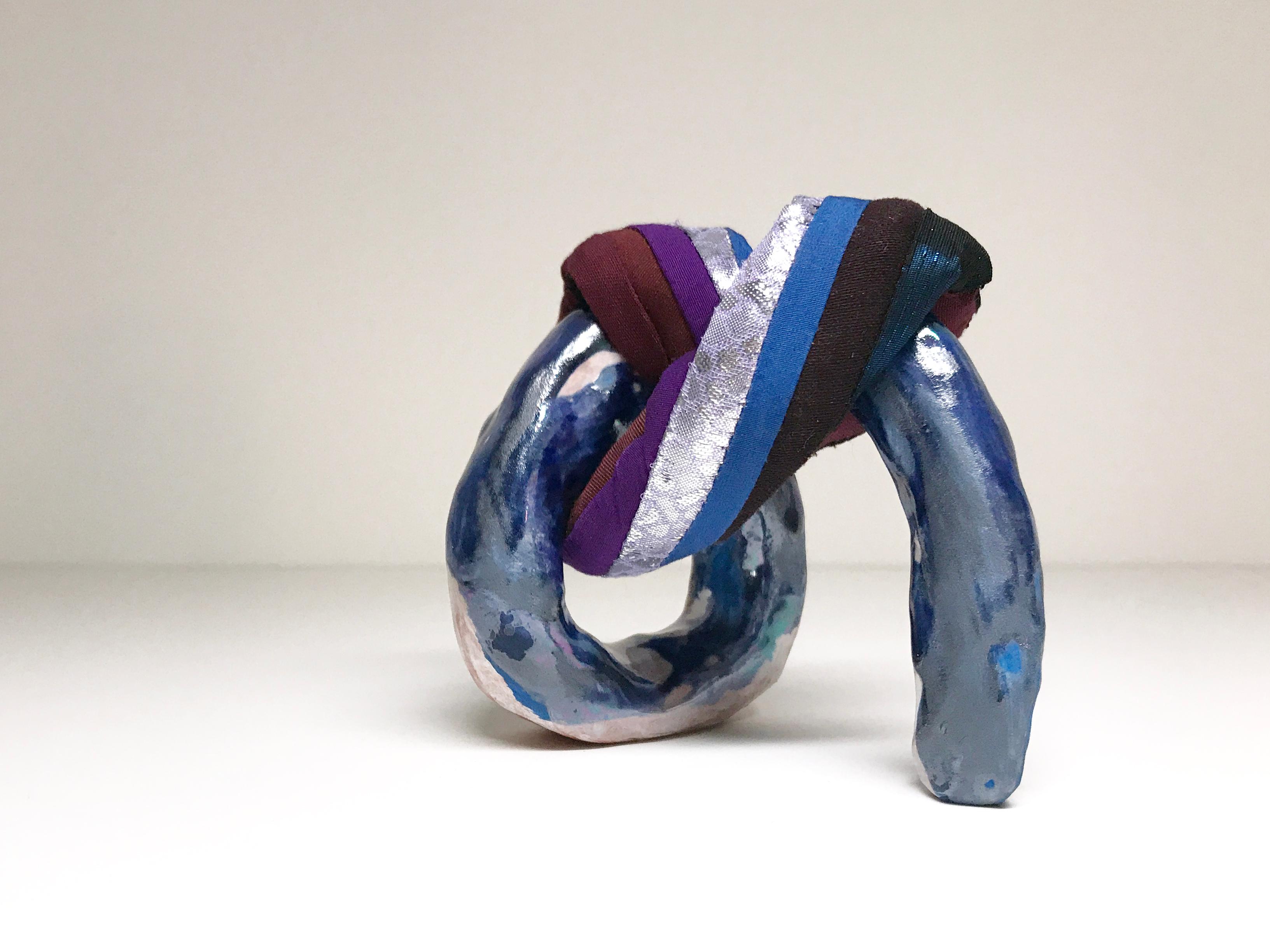 Ceramic and textile small sculpture: 'No. 18' - Gold Abstract Sculpture by Ak Jansen
