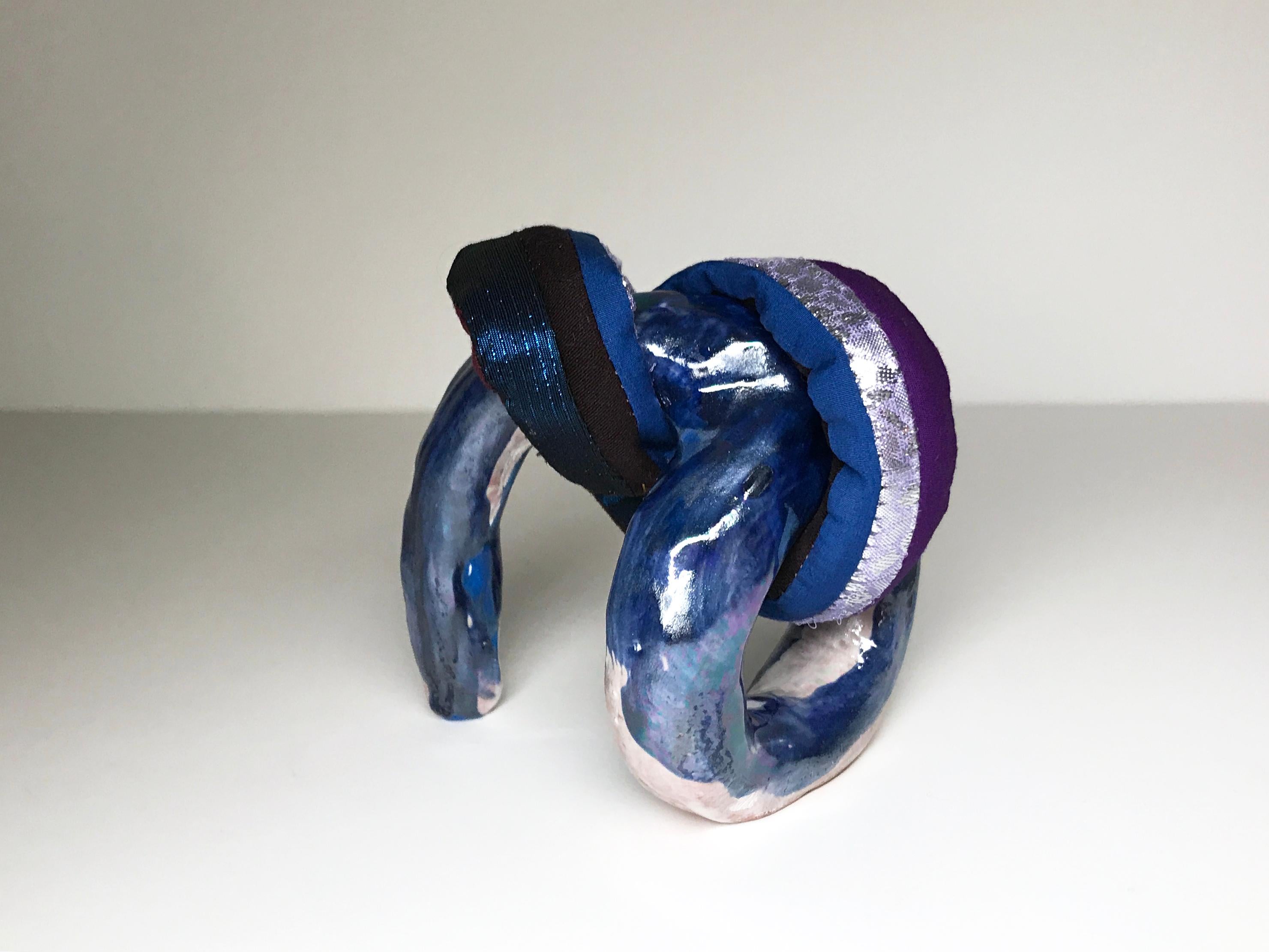 Ak Jansen Abstract Sculpture - Ceramic and textile small sculpture: 'No. 18'