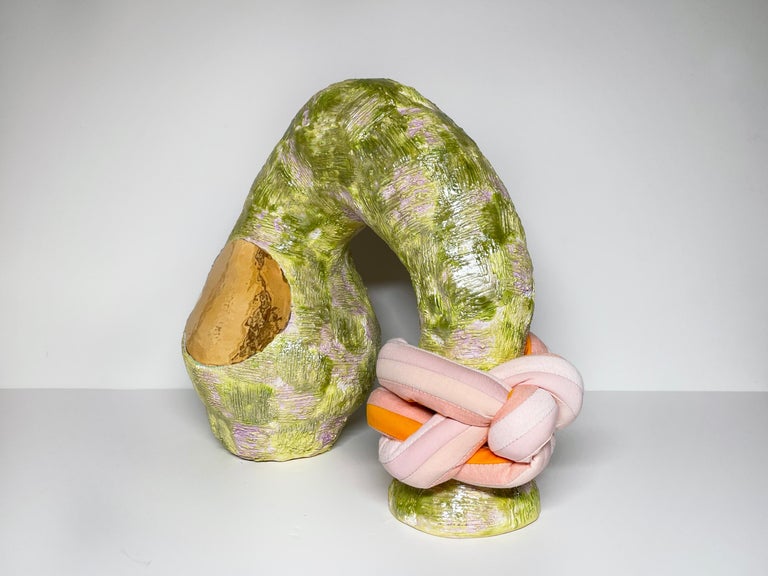 Medium Abstract Ceramic Sculpture with Fiber: 'Stephanie' - Contemporary Mixed Media Art by Ak Jansen