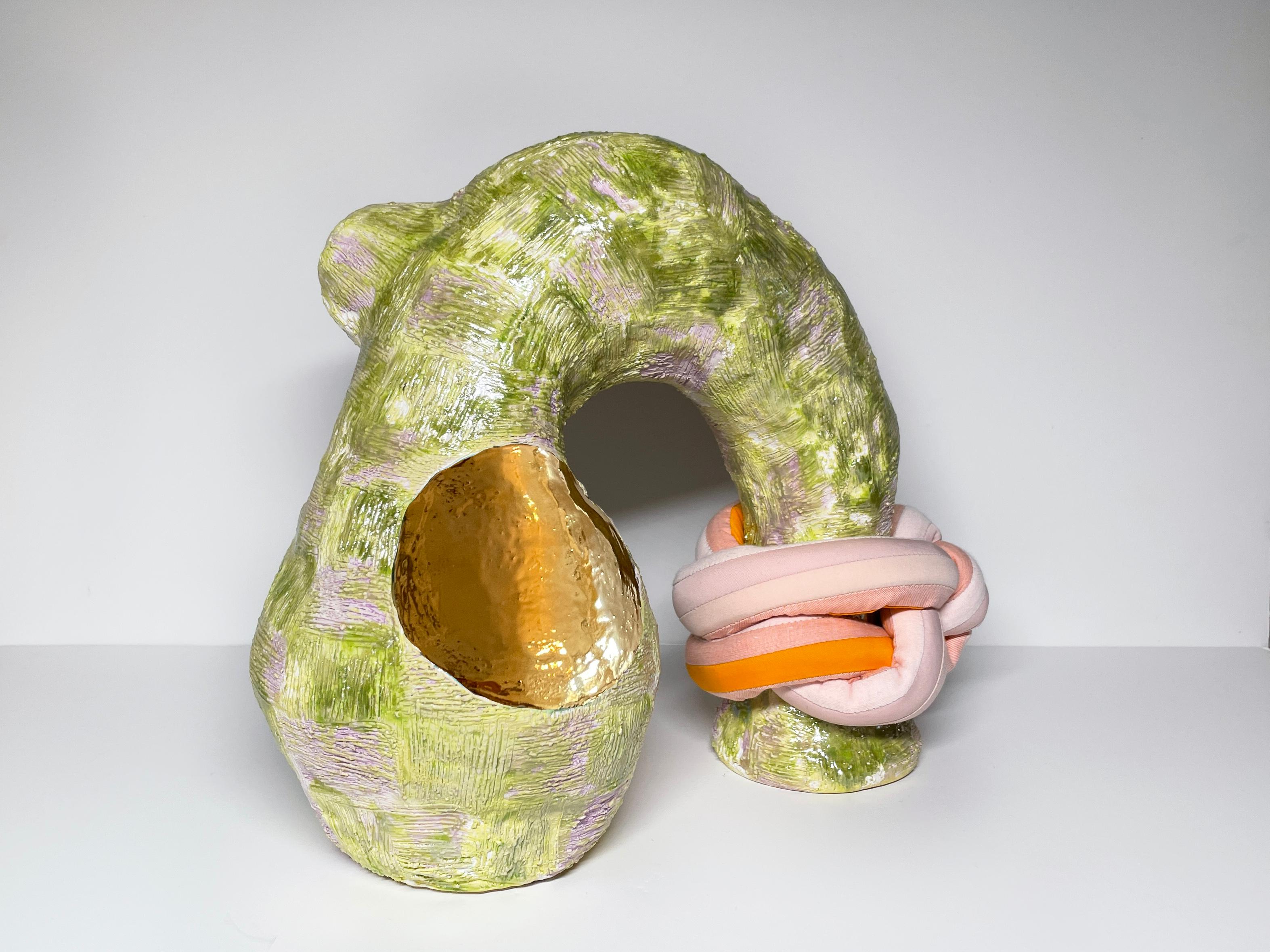 Medium Abstract Ceramic Sculpture with Fiber: 'Stephanie'