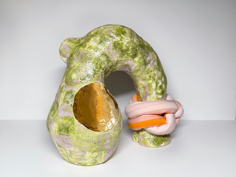 Medium Abstract Ceramic Sculpture with Fiber: 'Stephanie' - Mixed Media Art by Ak Jansen