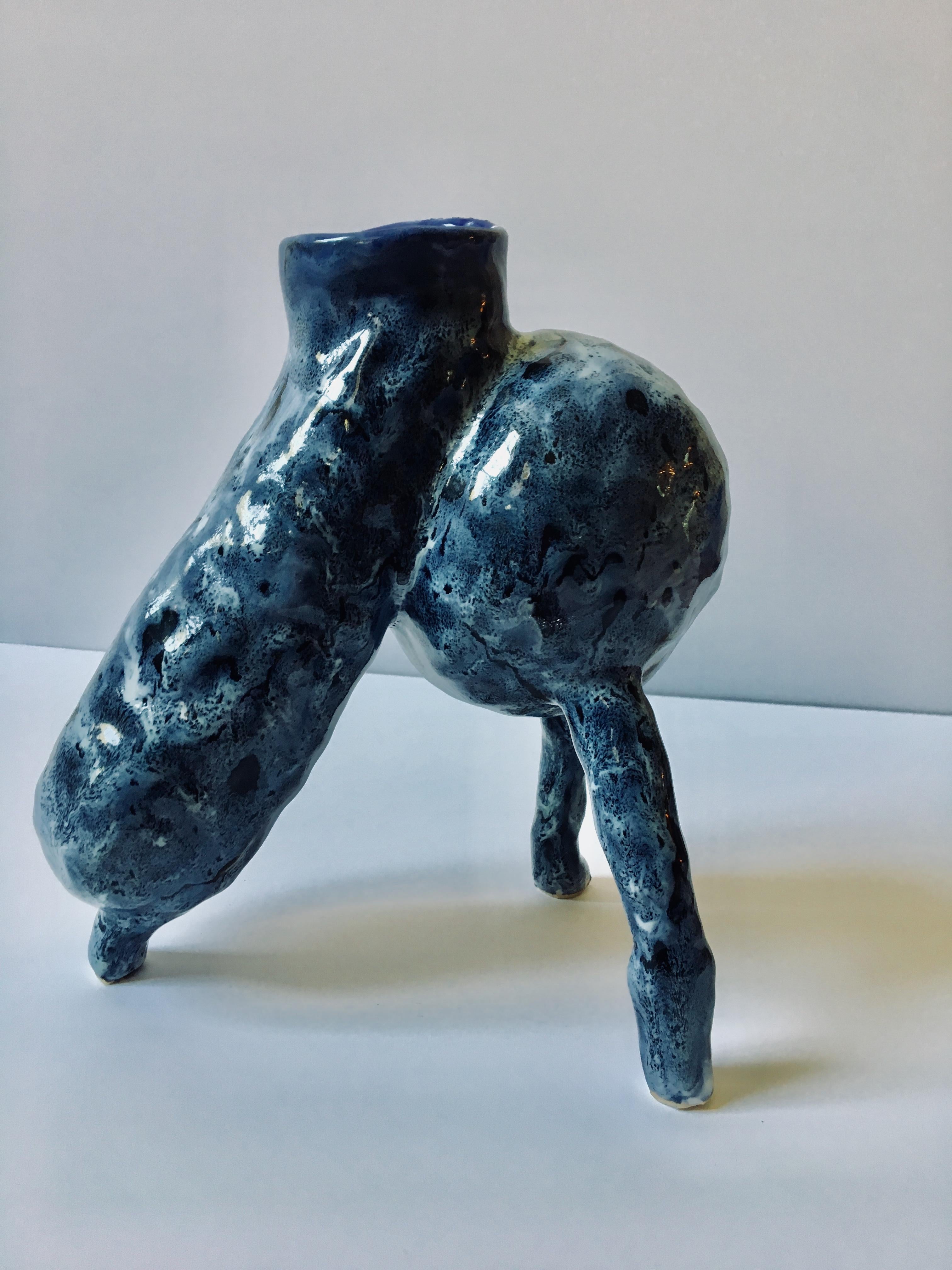 Sculpture ceramic vessel: 'Creature Medium No 3' - Gray Abstract Sculpture by Ak Jansen