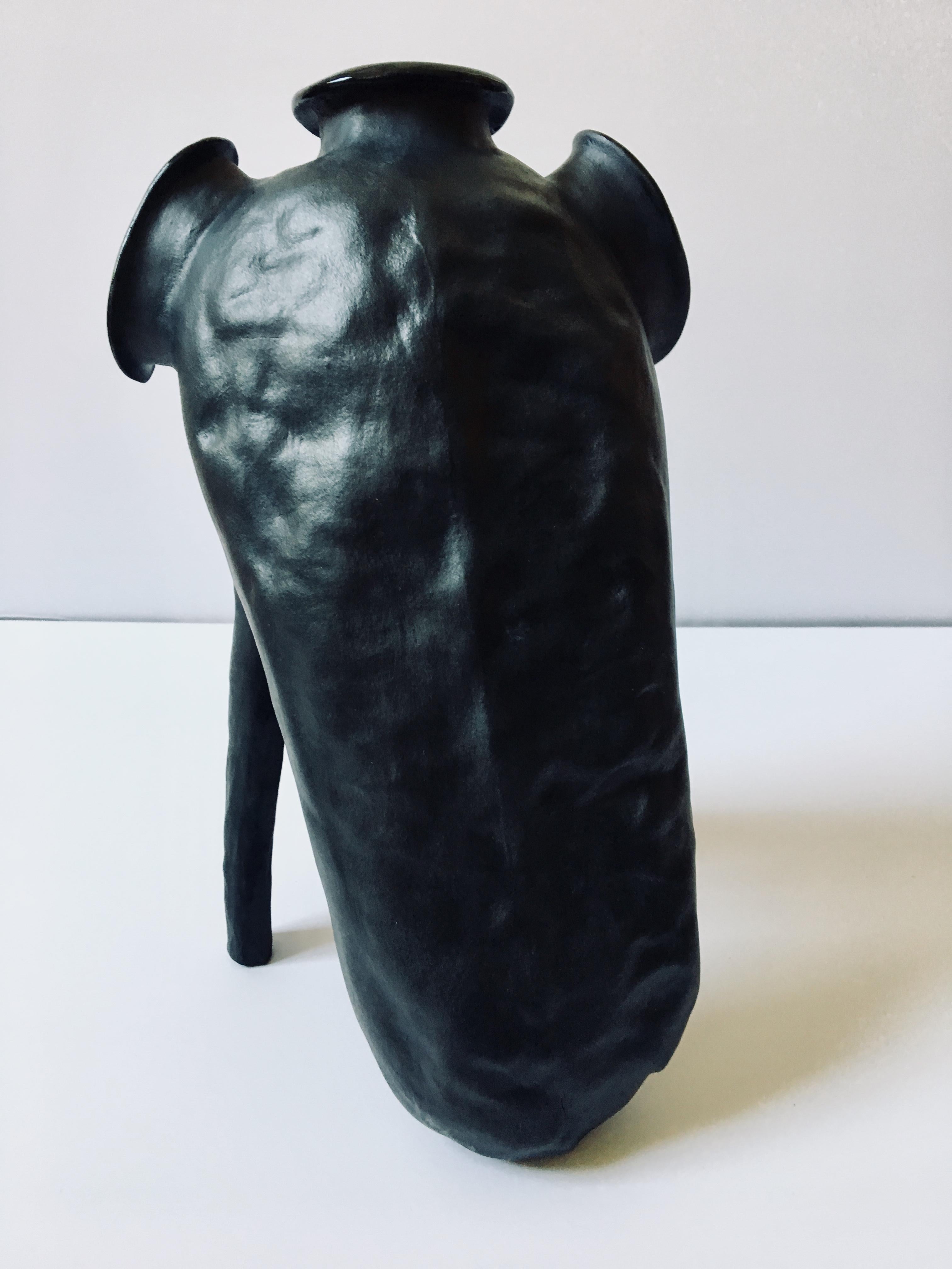Sculpture of black ceramic vessel: 'Creature Medium No 6' 6